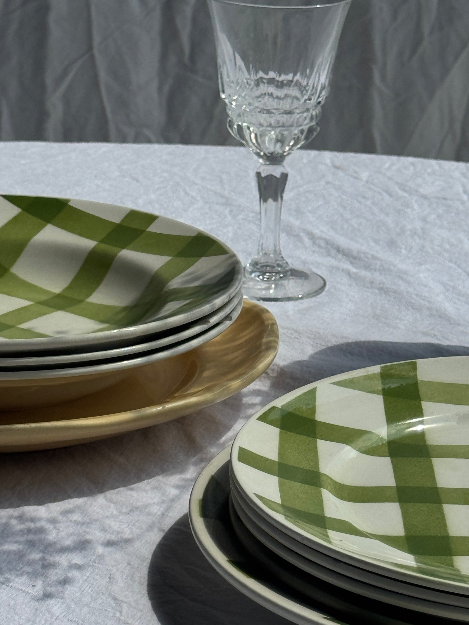Lot de 4 assiettes à dessert vertes quadrillées plates Moulin des Loups D24