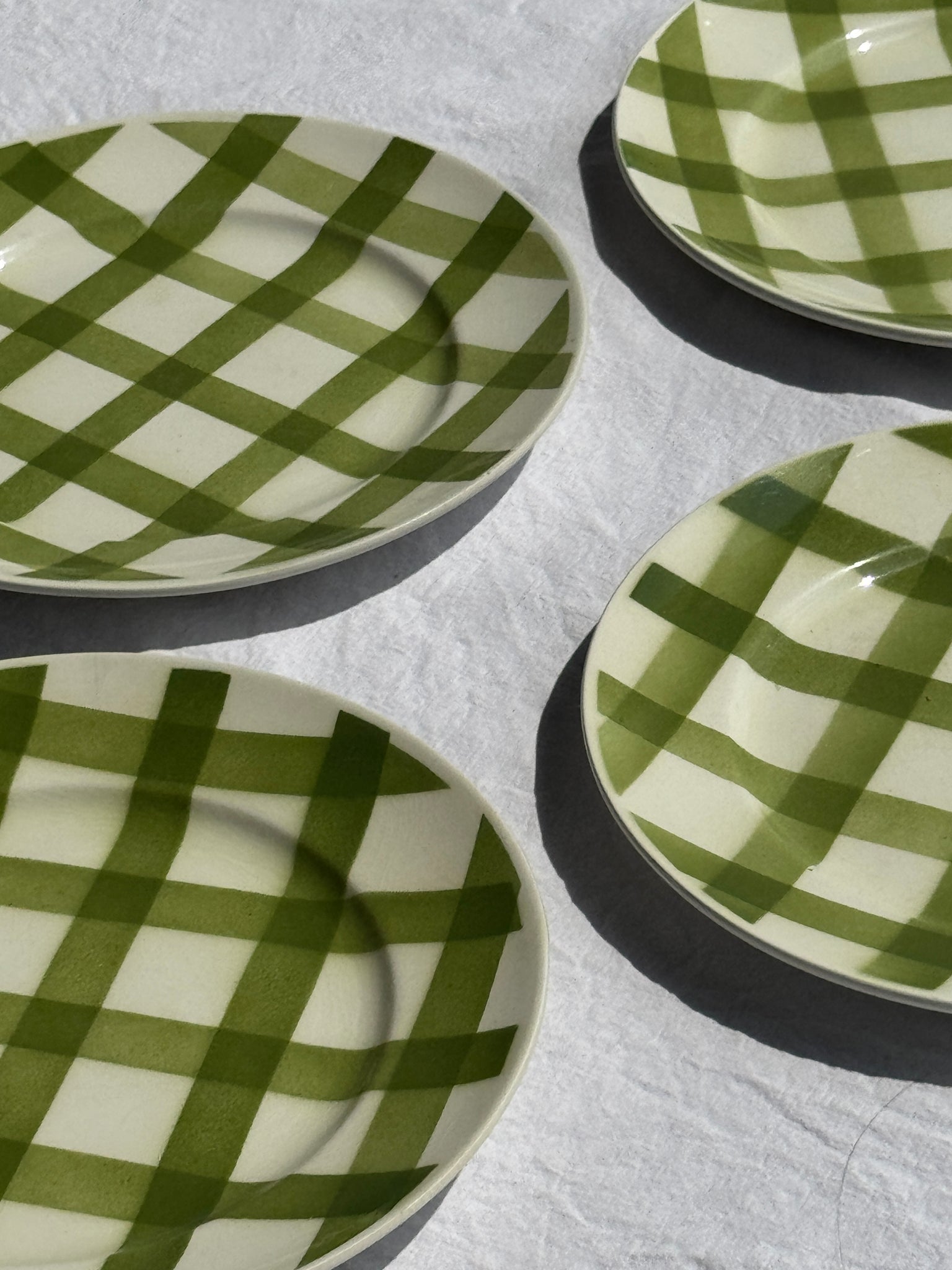 Lot de 4 assiettes à dessert vertes quadrillées plates Moulin des Loups D24
