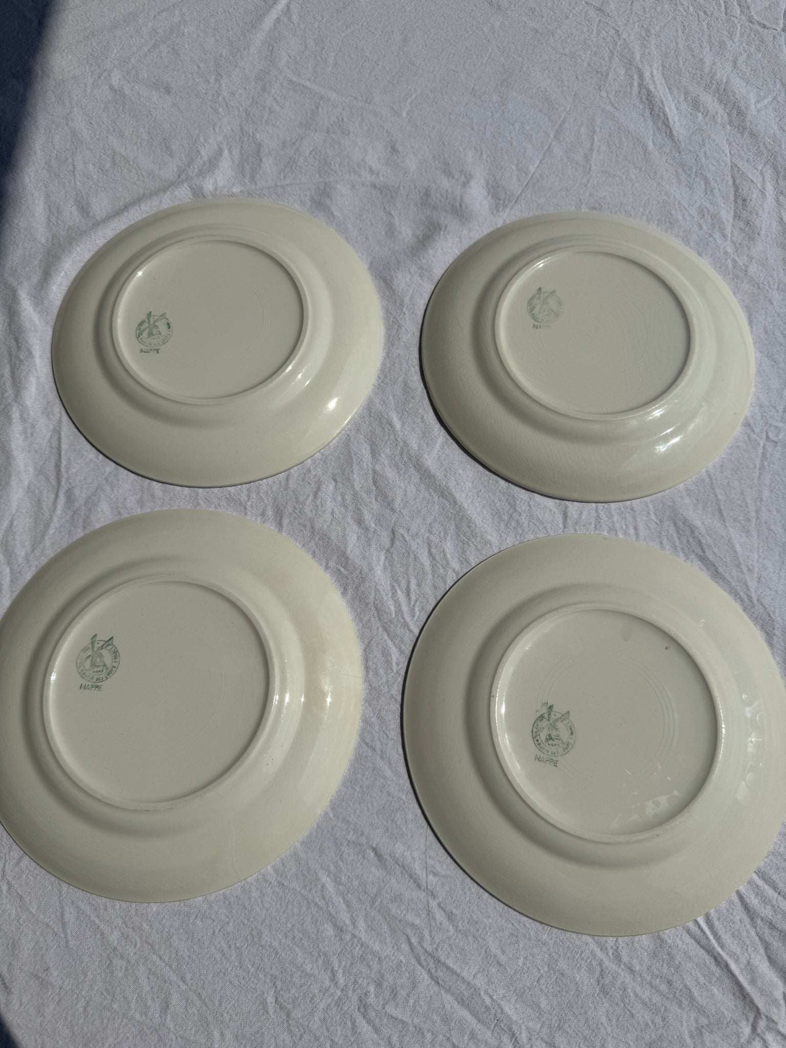 Lot de 4 assiettes à dessert vertes quadrillées plates Moulin des Loups D24