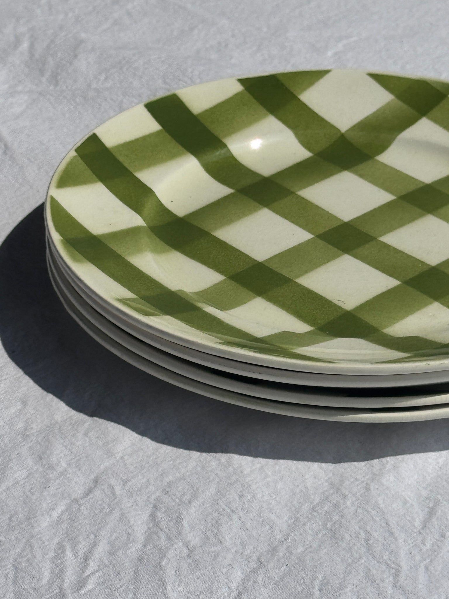 Lot de 4 assiettes à dessert vertes quadrillées plates Moulin des Loups D24
