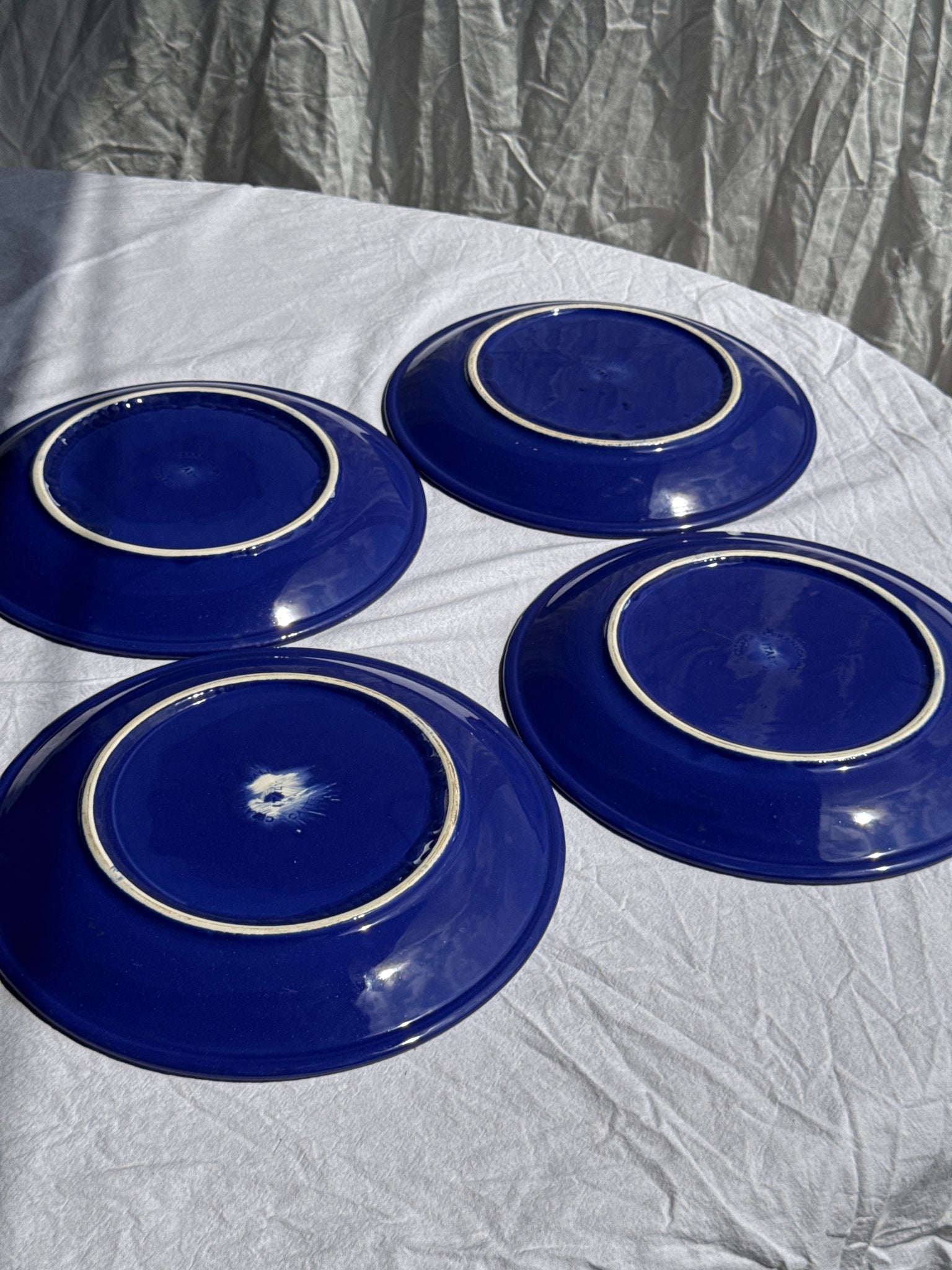 Lot de 4 assiettes bleues plates italiennes D28,5