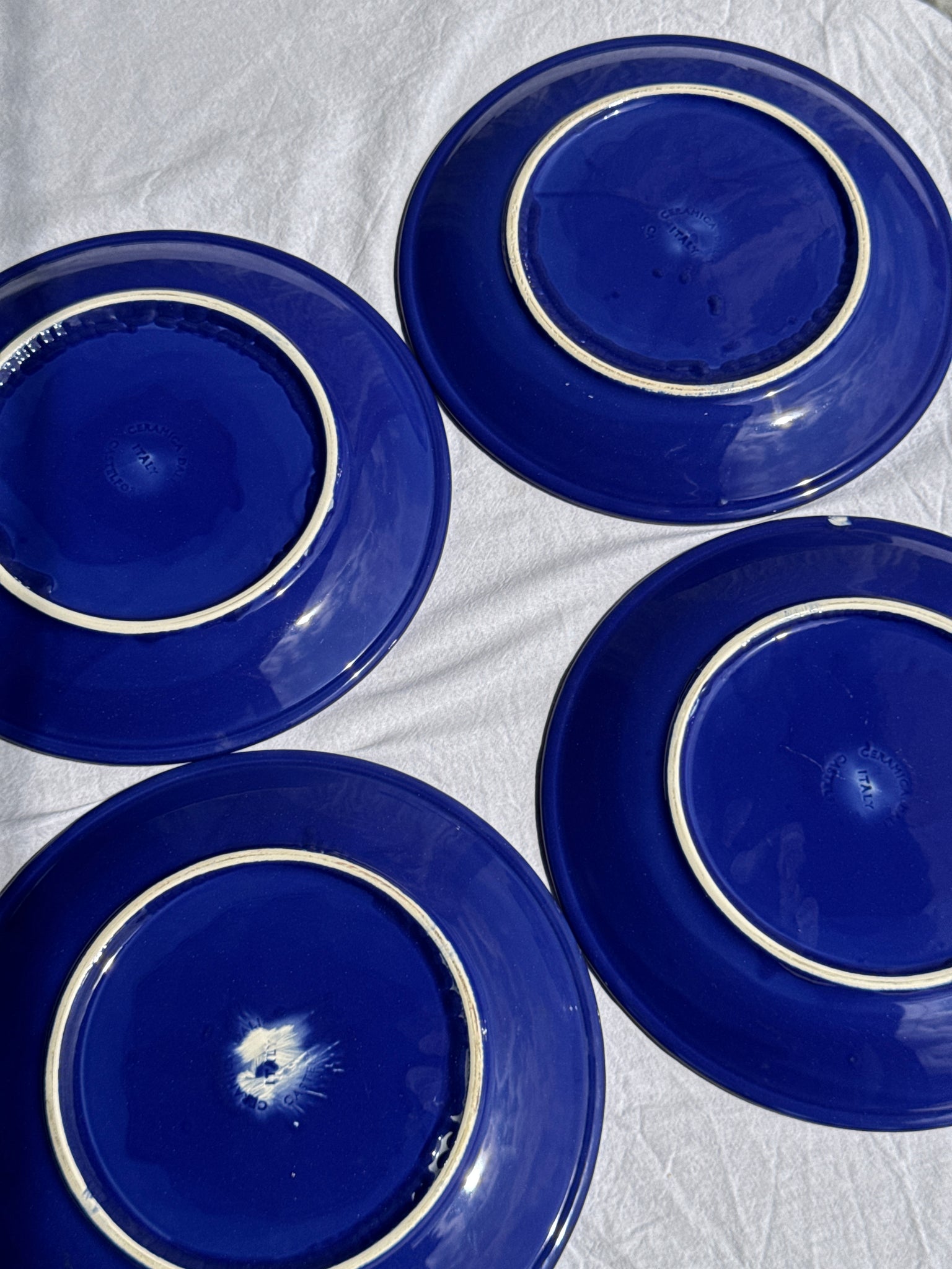 Lot de 4 assiettes bleues plates italiennes D28,5