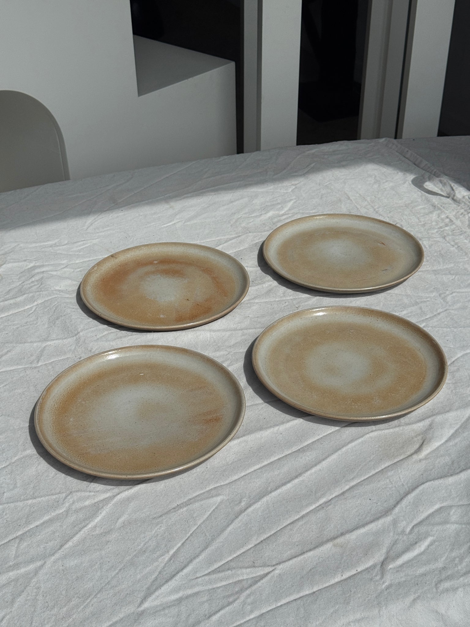 Lot de 4 assiettes en grès beige gris D24,5
