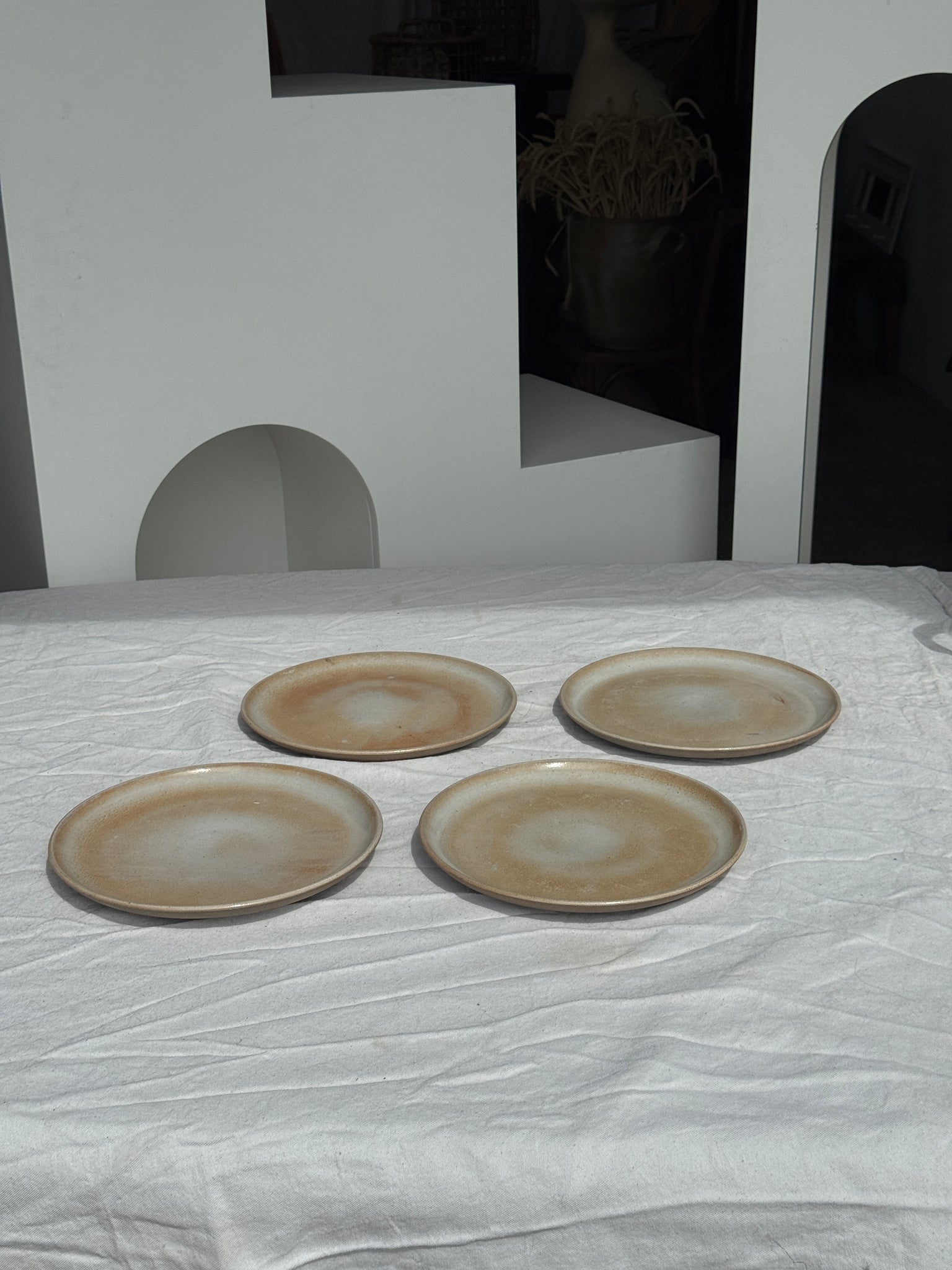 Lot de 4 assiettes en grès beige gris D24,5