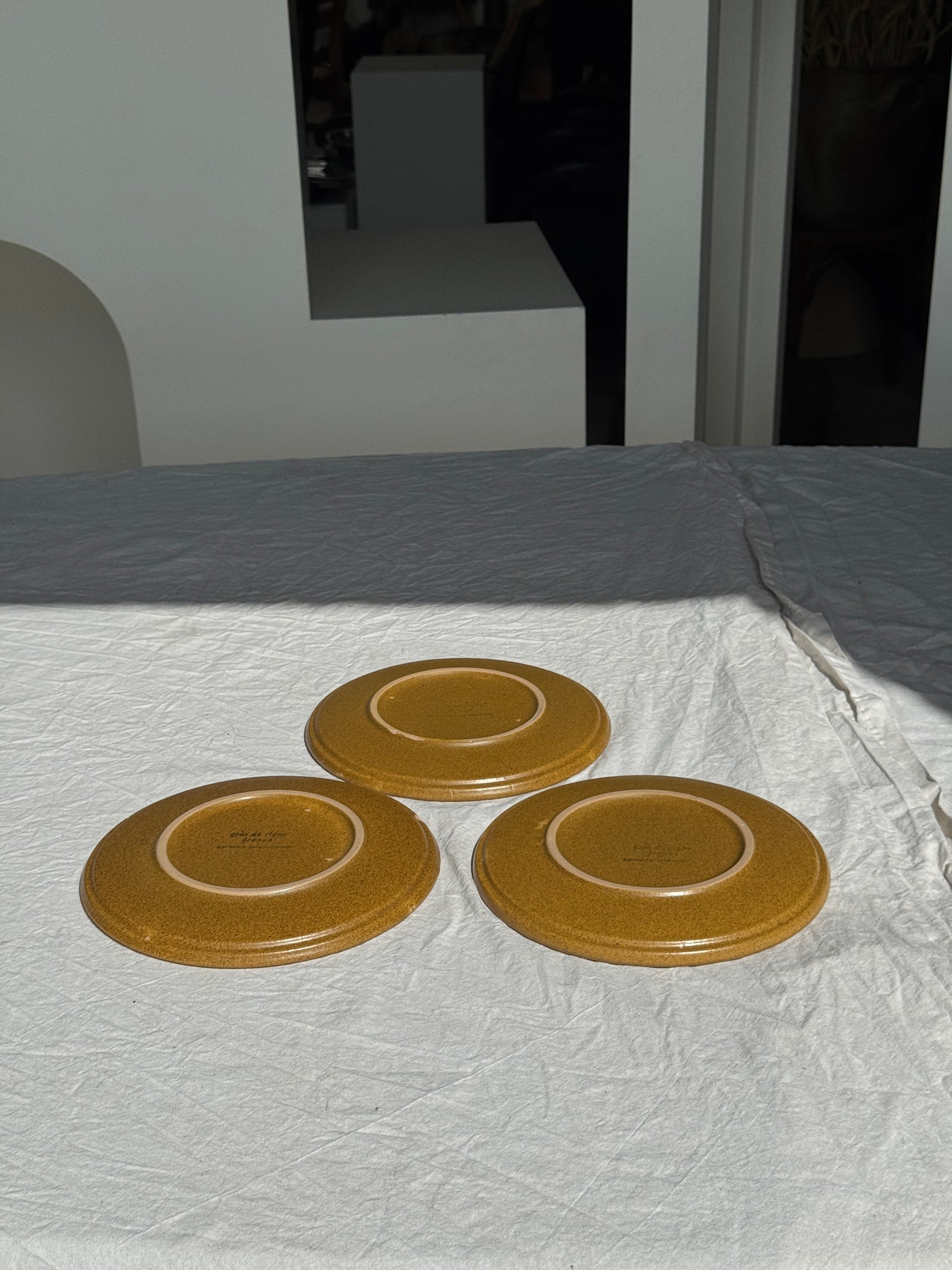 Lot de 3 assiettes à dessert en grès marron Sarreguemines D19,5