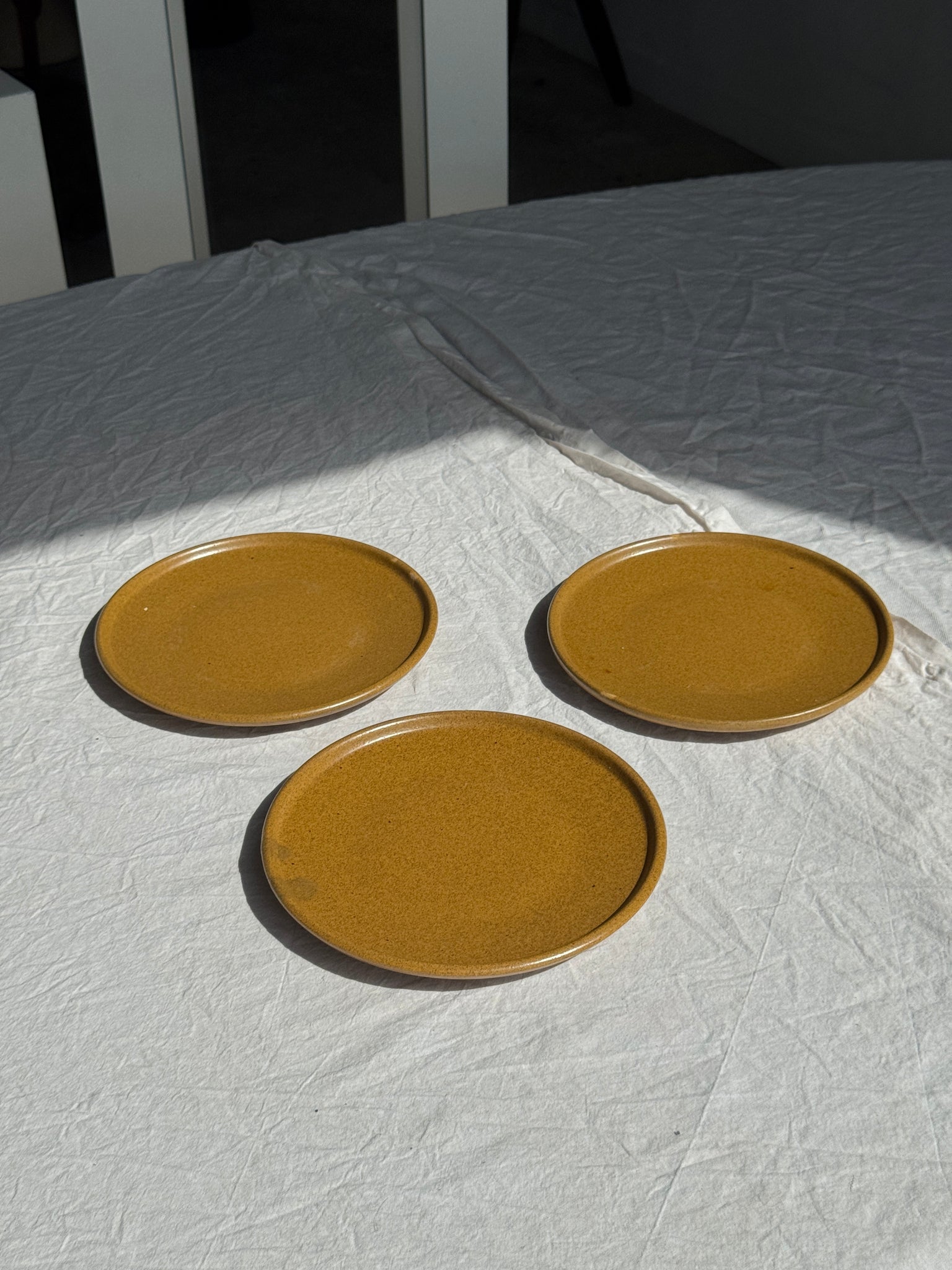 Lot de 3 assiettes à dessert en grès marron Sarreguemines D19,5