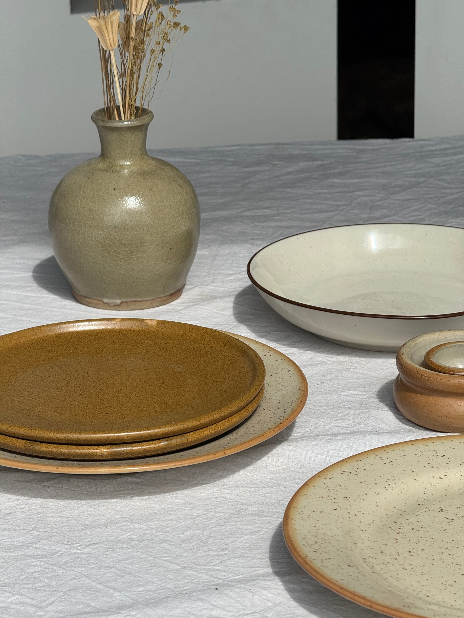 Lot de 2 assiettes en grès blanc moucheté D24,5