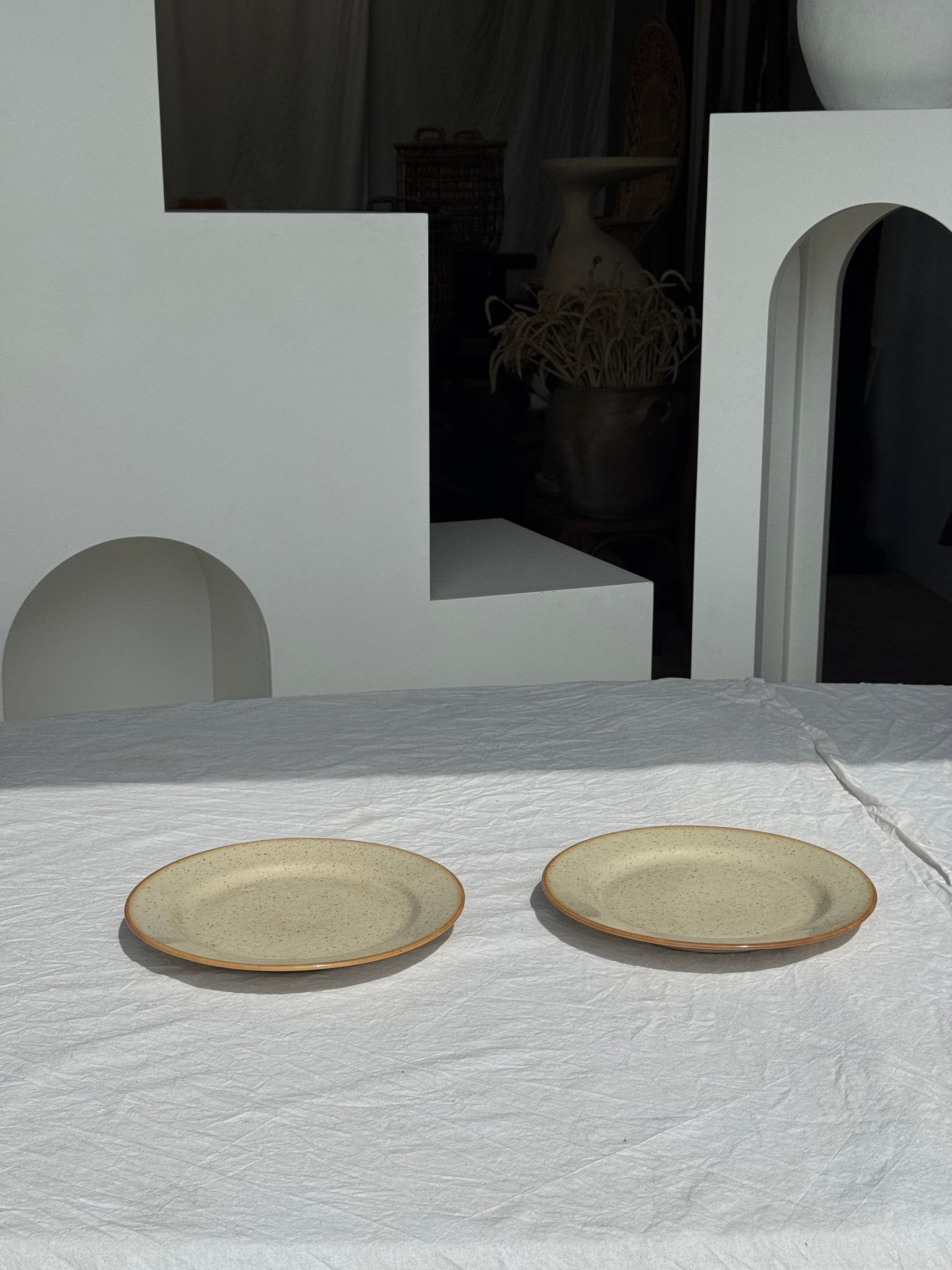 Lot de 2 assiettes en grès blanc moucheté D24,5