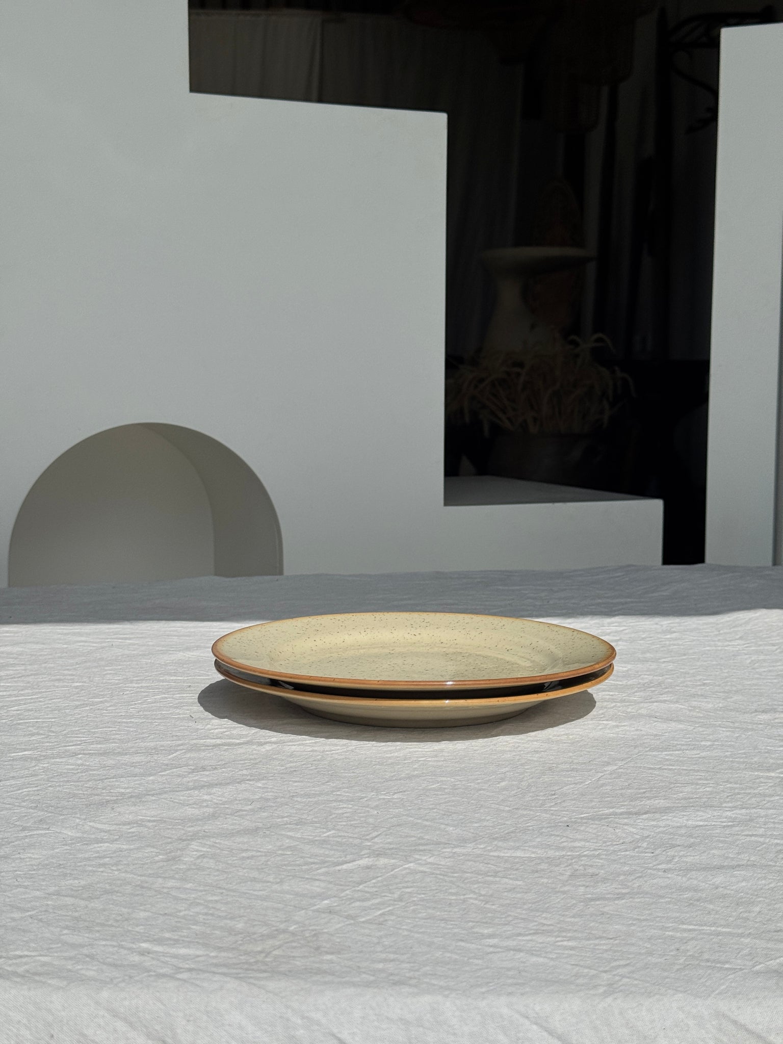 Lot de 2 assiettes en grès blanc moucheté D24,5