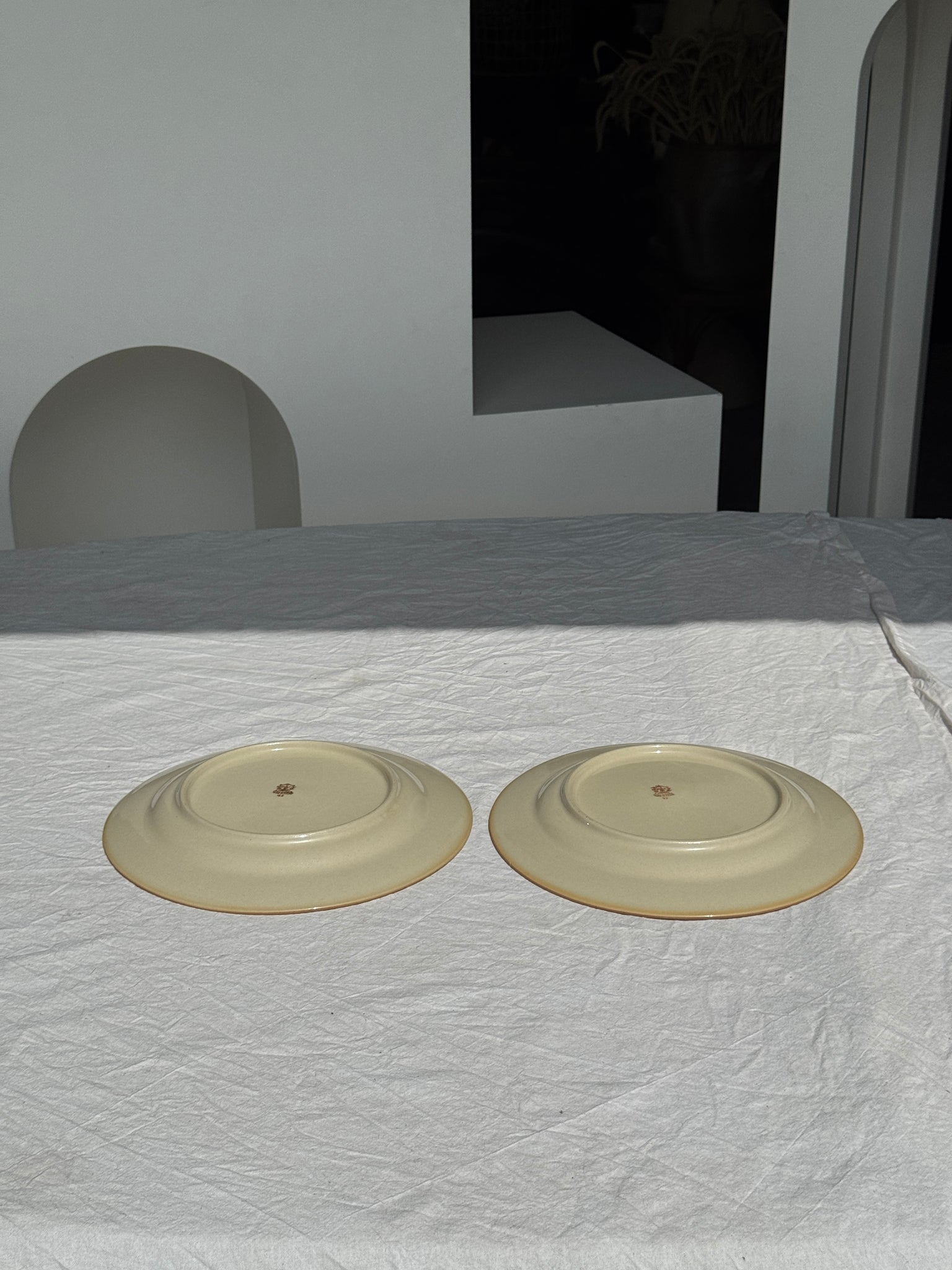 Lot de 2 assiettes en grès blanc moucheté D24,5