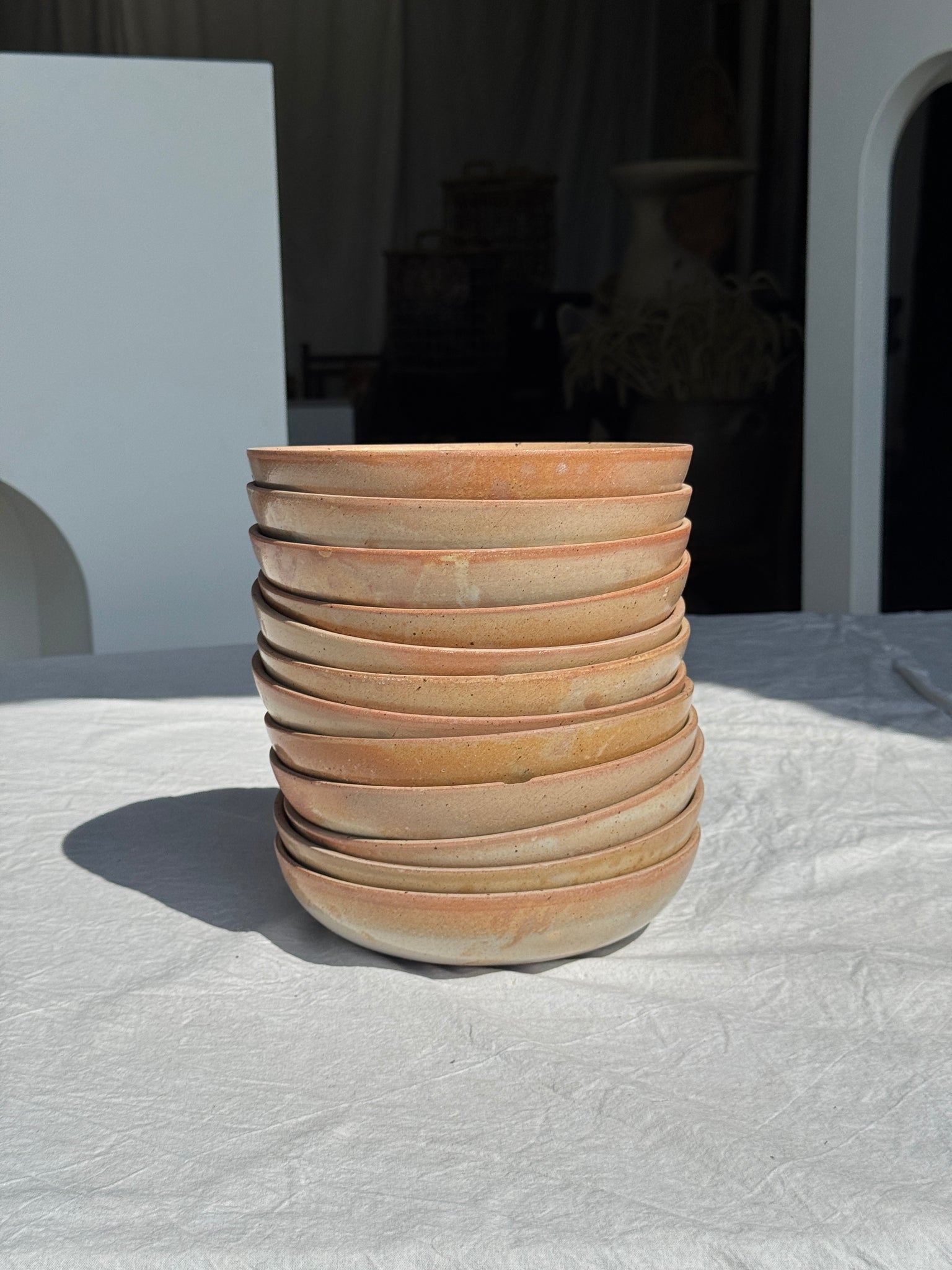 Lot de 12 assiettes creuses en grès beige D19,5