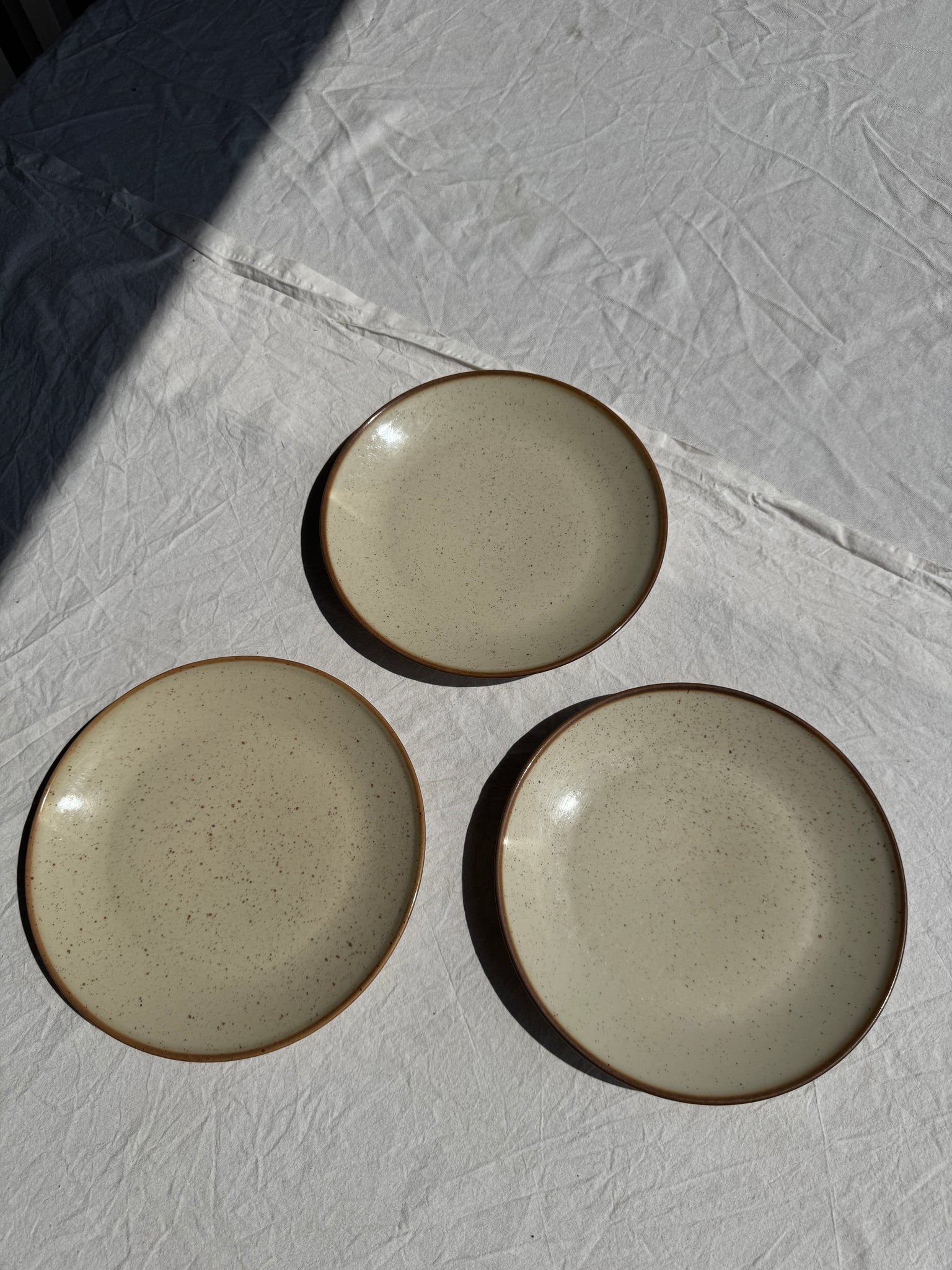Lot de 3 assiettes en grès blanc moucheté D24