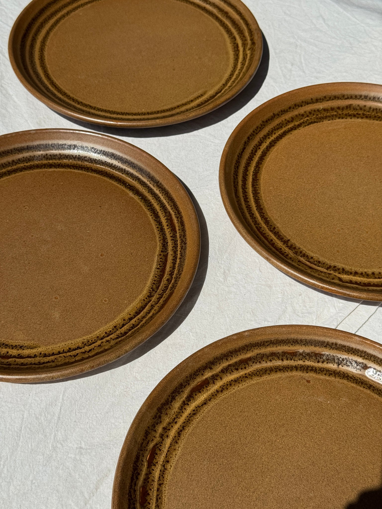 Lot de 4 assiettes en grès brune liseré brun