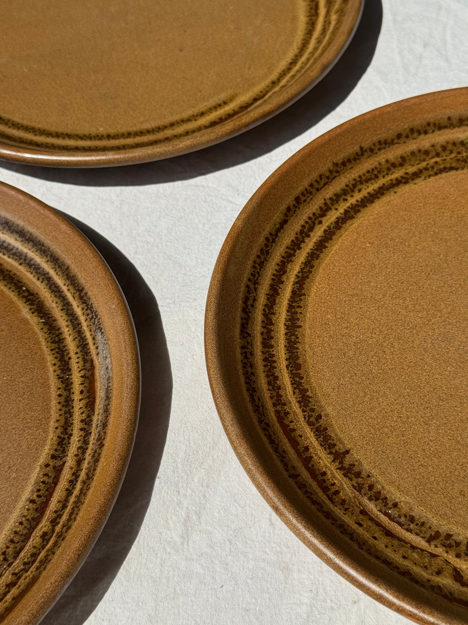 Lot de 4 assiettes en grès brune liseré brun
