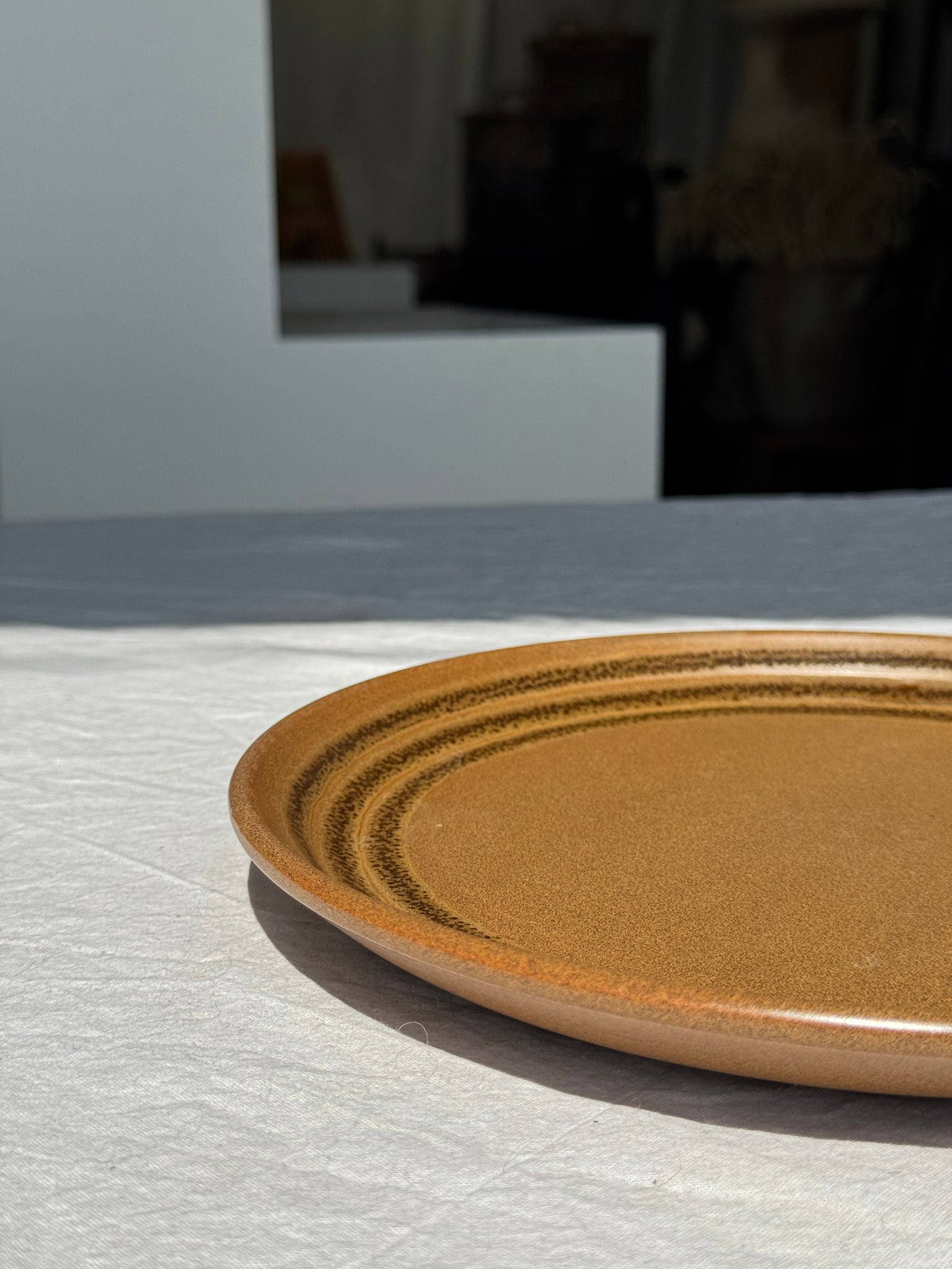 Lot de 4 assiettes en grès brune liseré brun