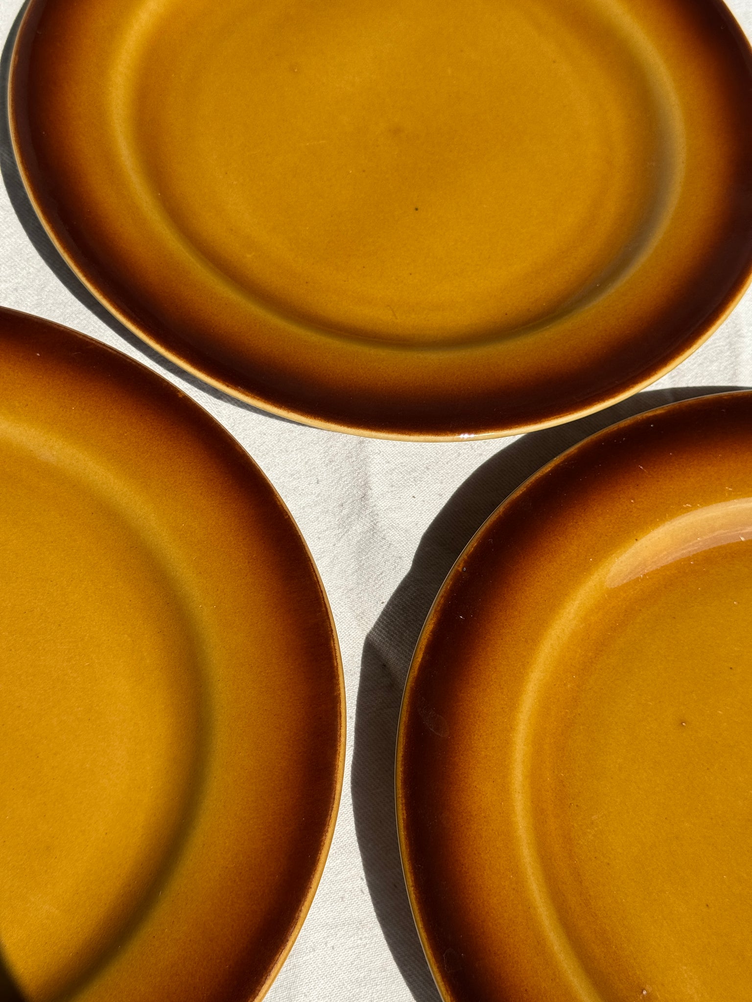 Lot de 11 assiettes en grès jaune brun foncé D24