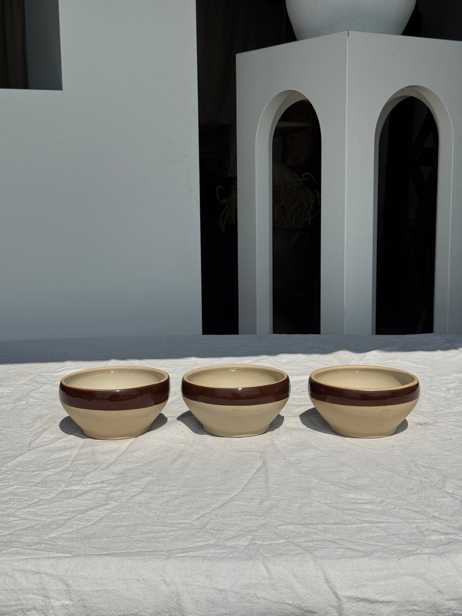 Lot de 3 bols beige bande brune Digoin Sarreguemines D13,5