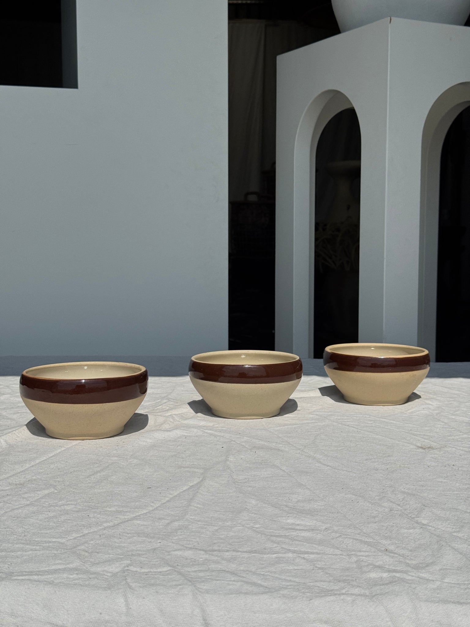 Lot de 3 bols beige bande brune Digoin Sarreguemines D13,5