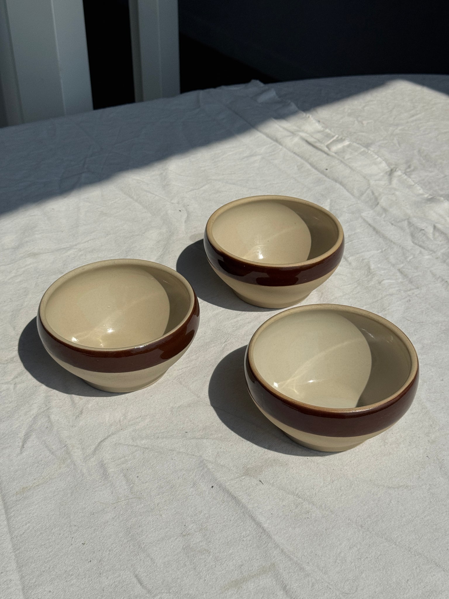 Lot de 3 bols beige bande brune Digoin Sarreguemines D13,5