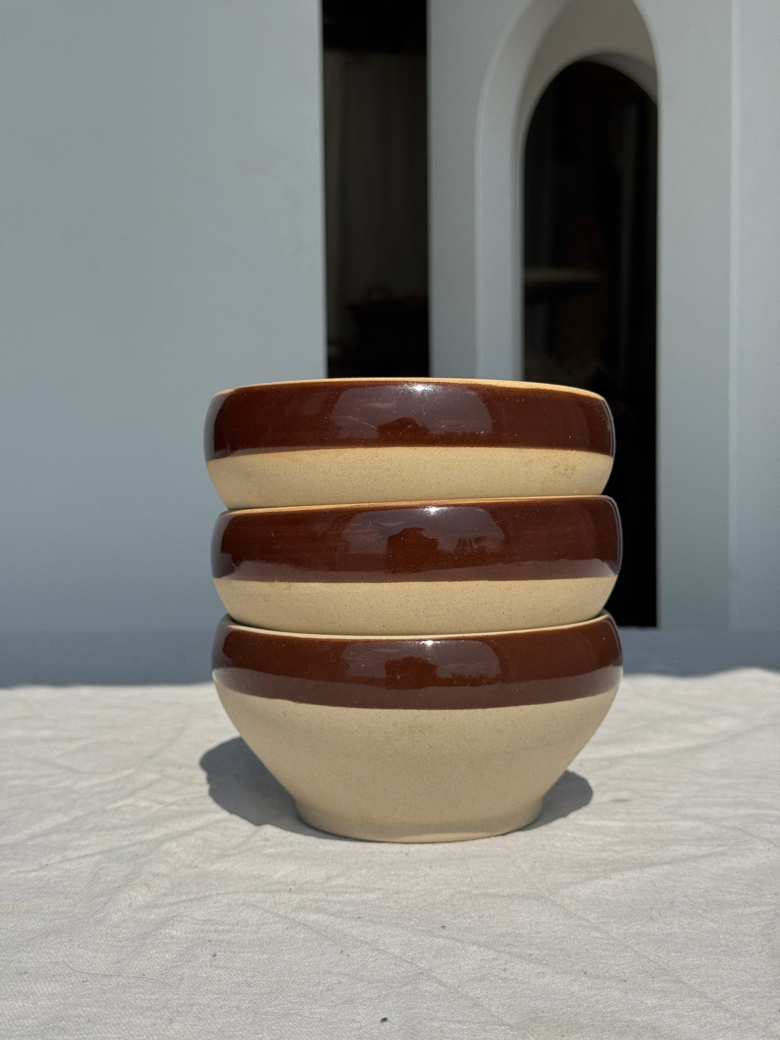 Lot de 3 bols beige bande brune Digoin Sarreguemines D13,5