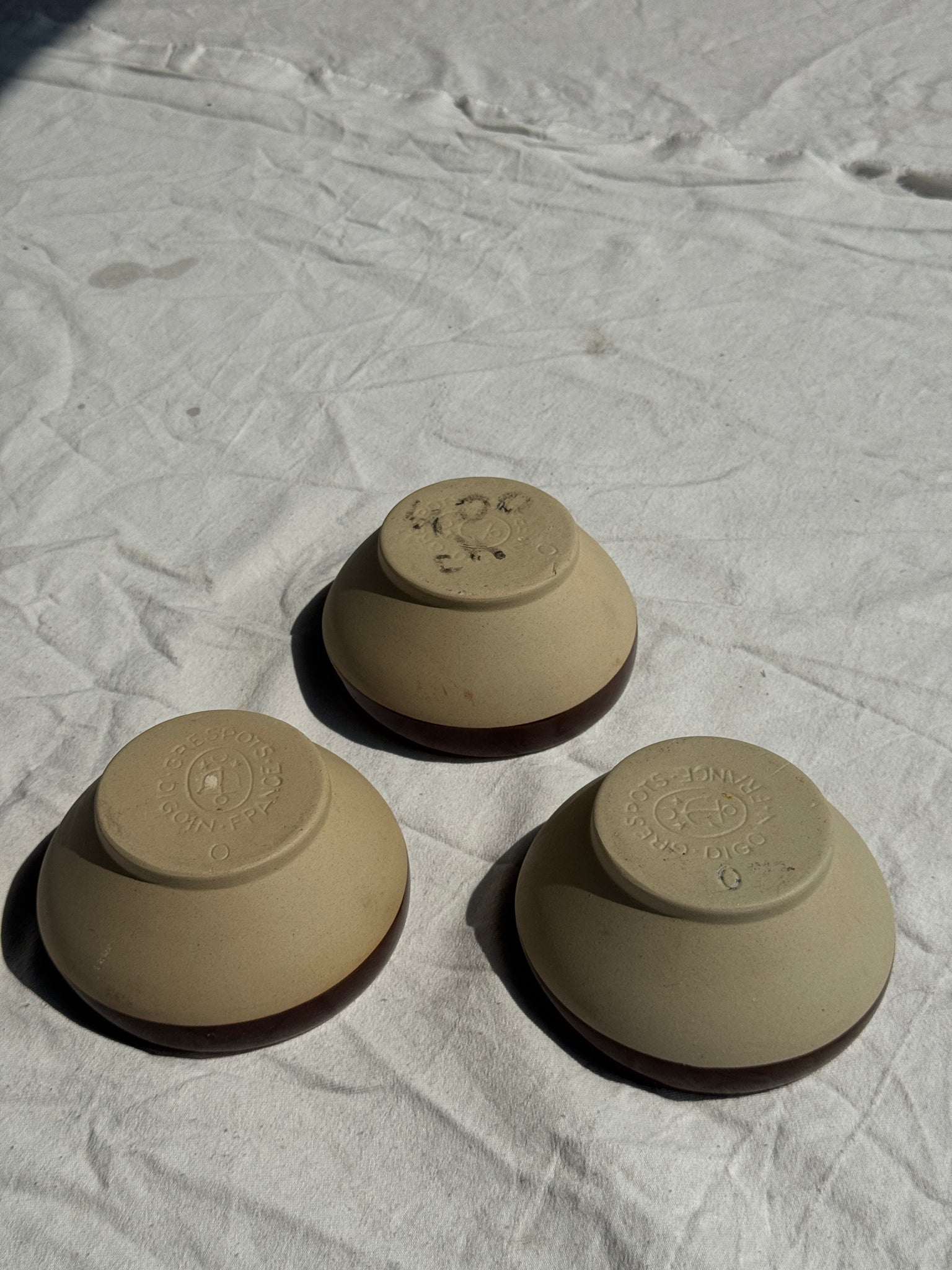 Lot de 3 bols beige bande brune Digoin Sarreguemines D13,5