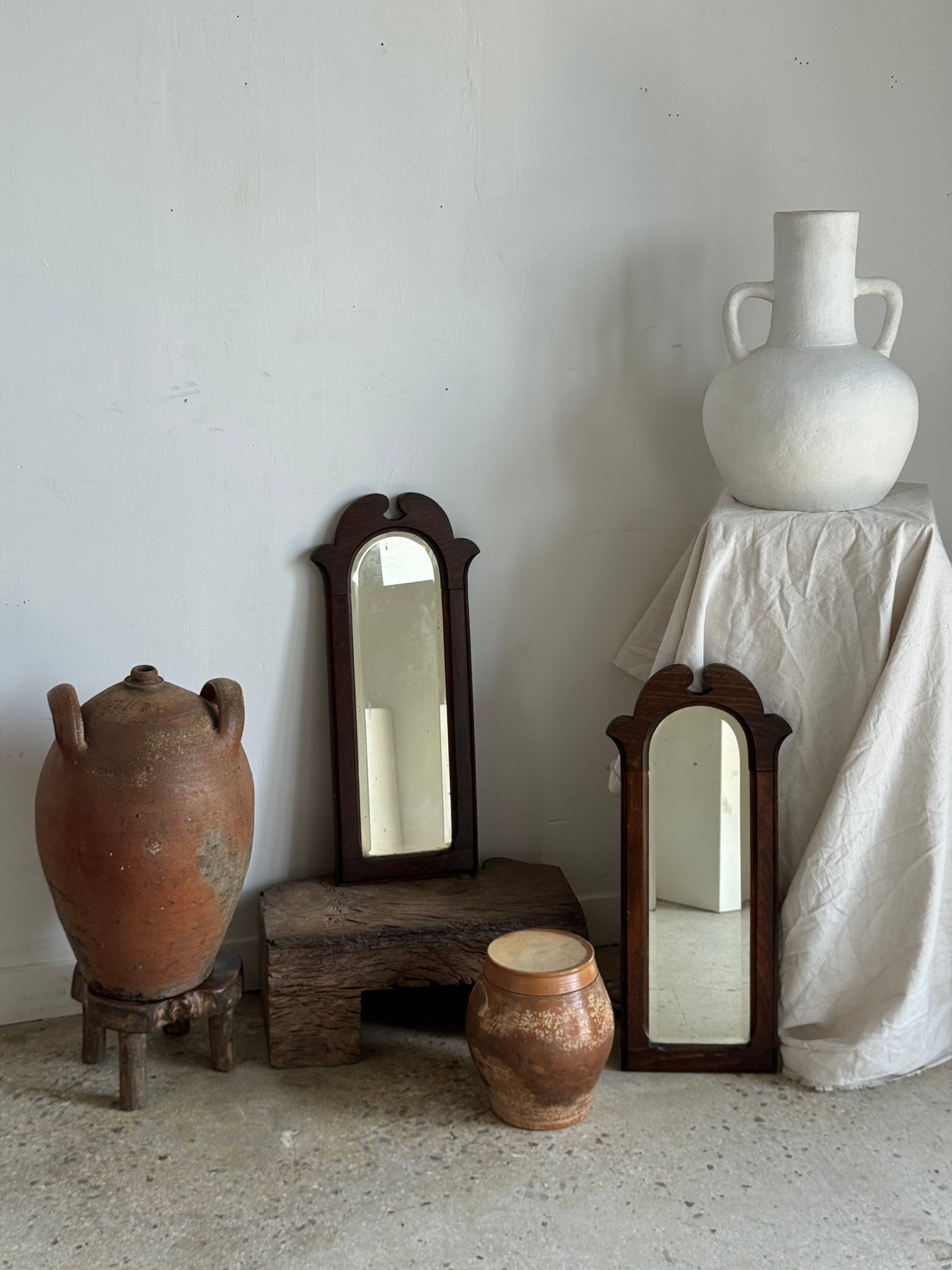 Paire de petits miroirs anciens XIXe glace biseauté cadre en bois