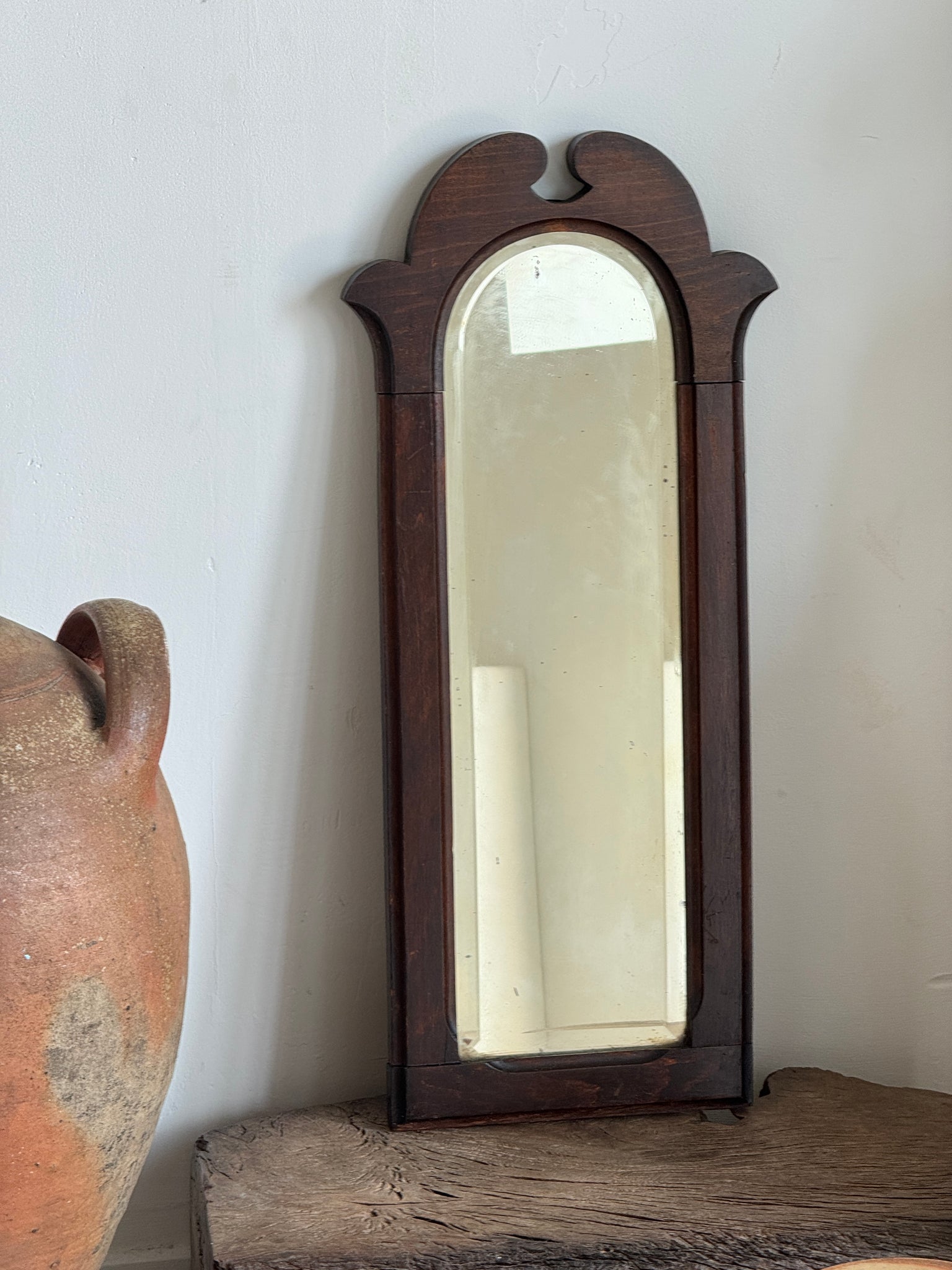 Paire de petits miroirs anciens XIXe glace biseauté cadre en bois