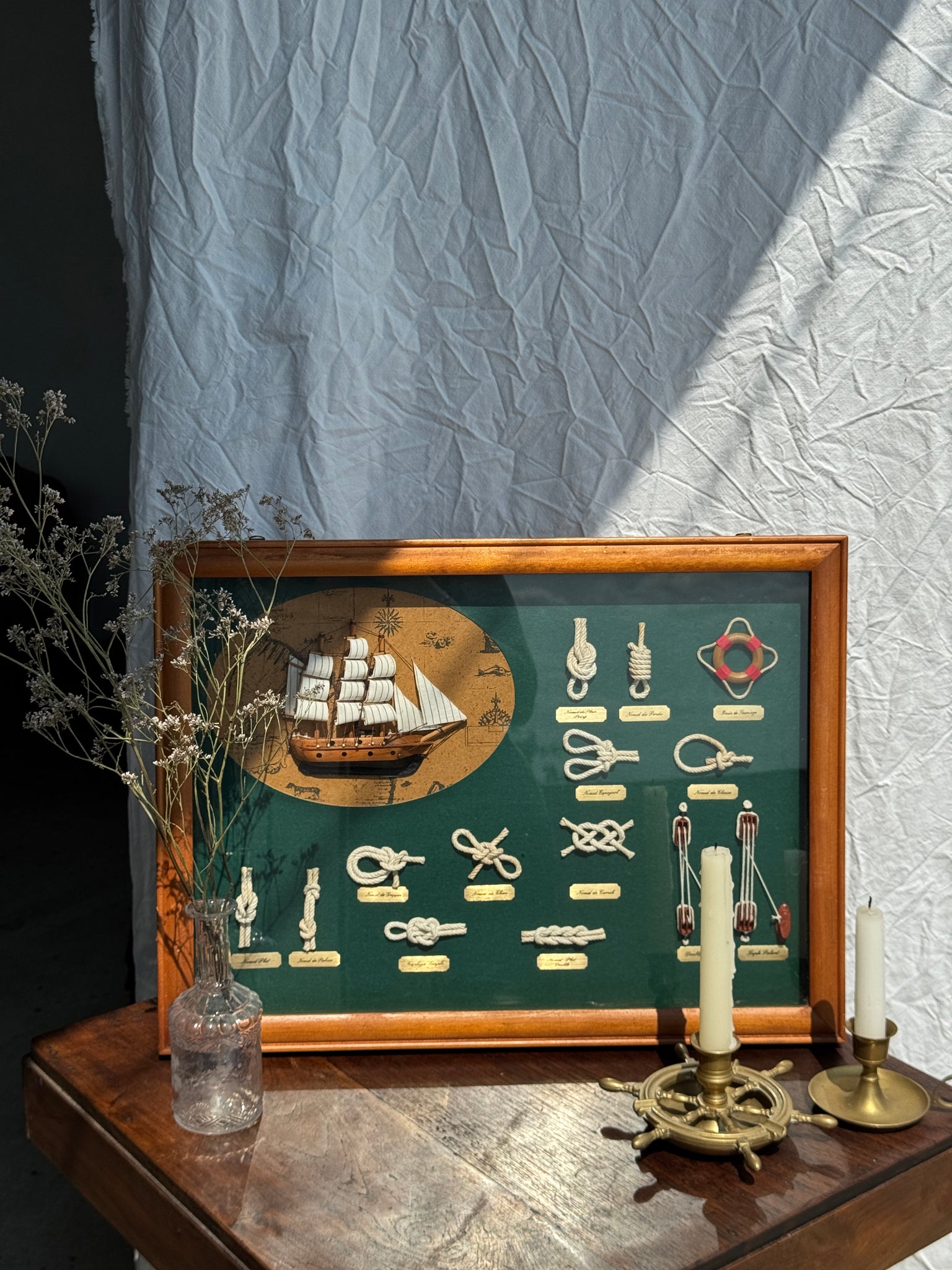 Cadre Diorama bateaux et nœuds 54 x 40