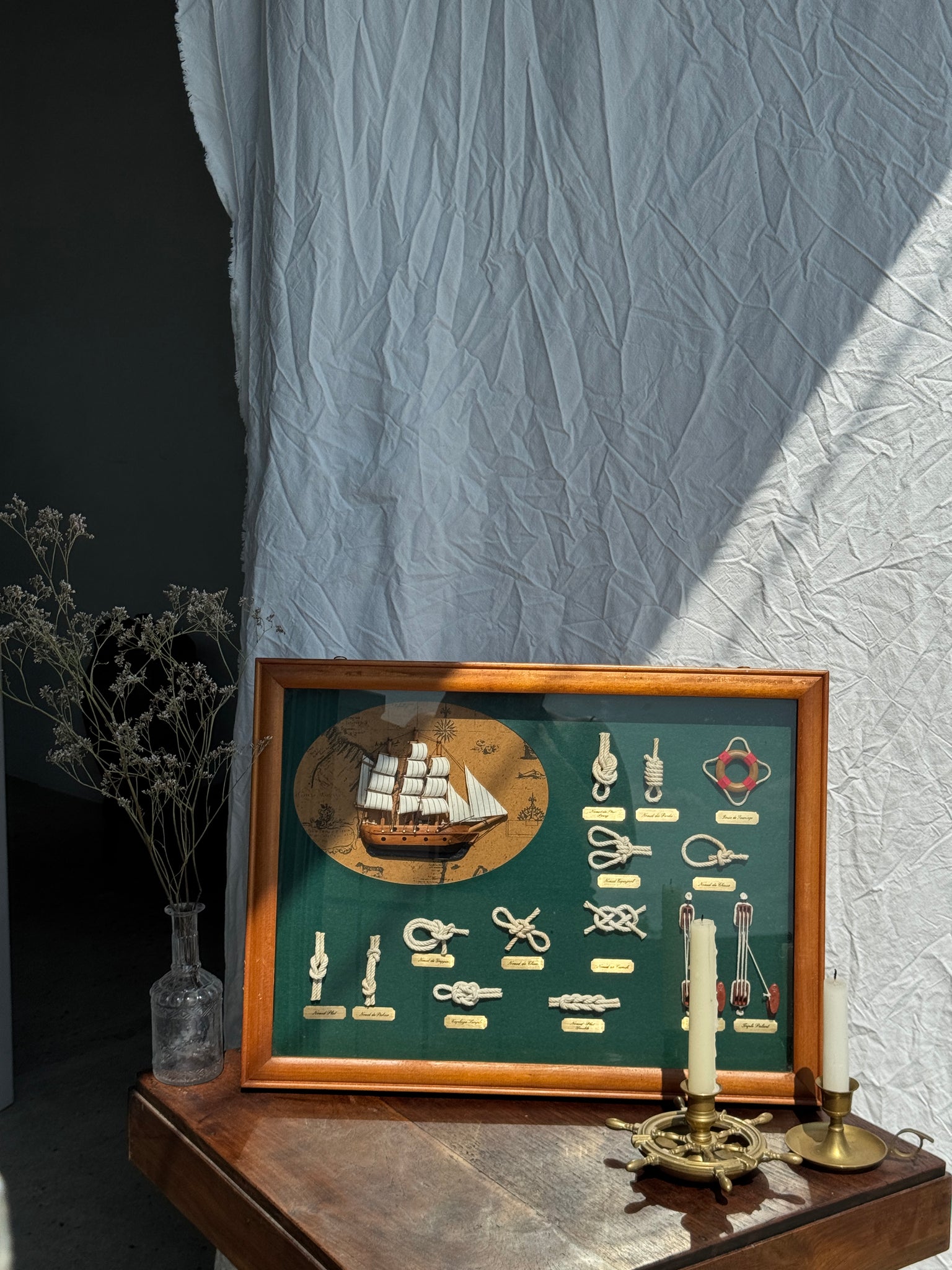 Cadre Diorama bateaux et nœuds 54 x 40