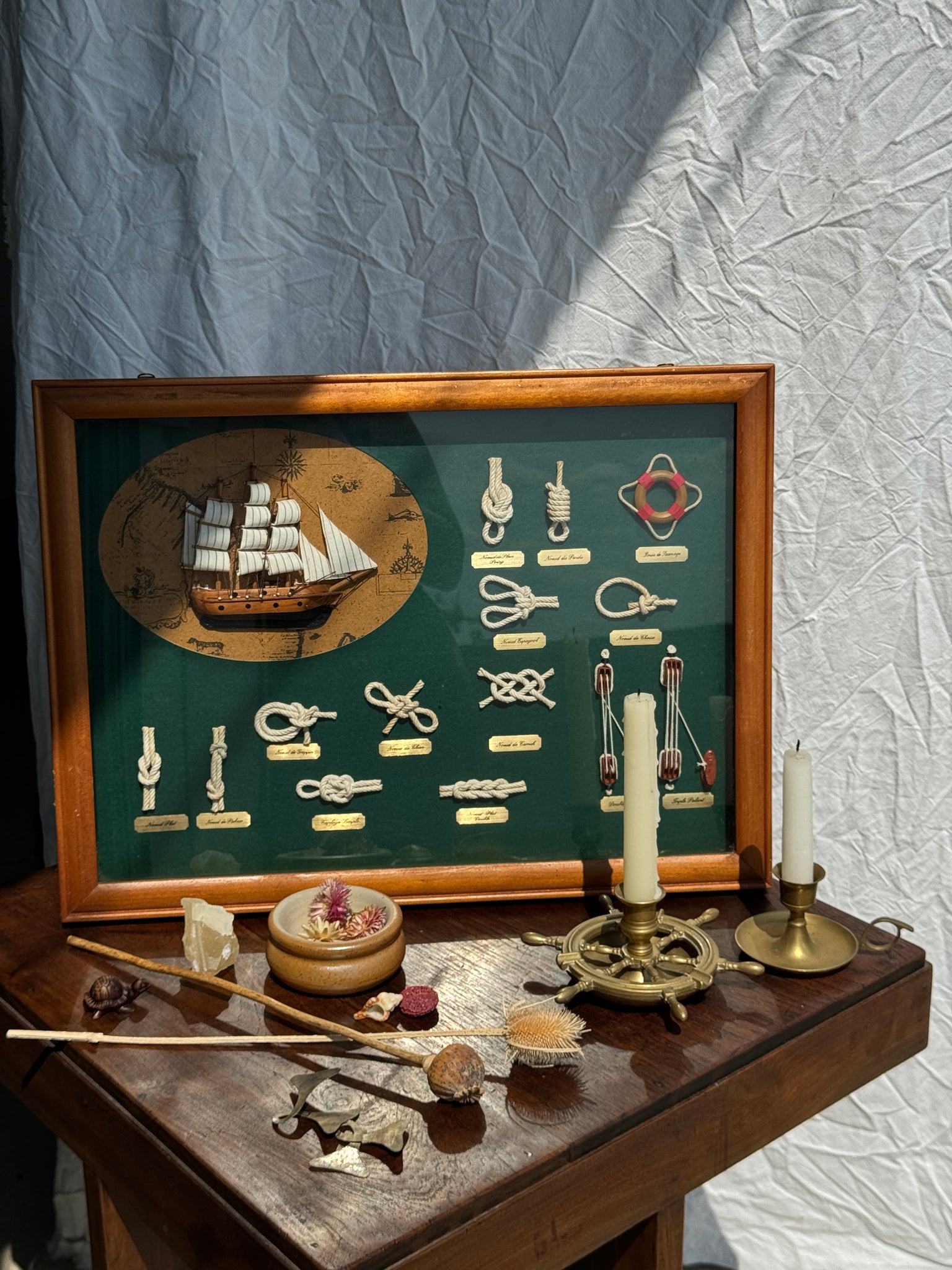 Cadre Diorama bateaux et nœuds 54 x 40