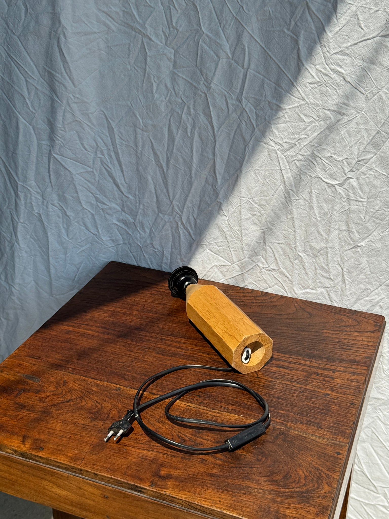 Pied de lampe crayon bois naturel Tarogo vintage H27,5