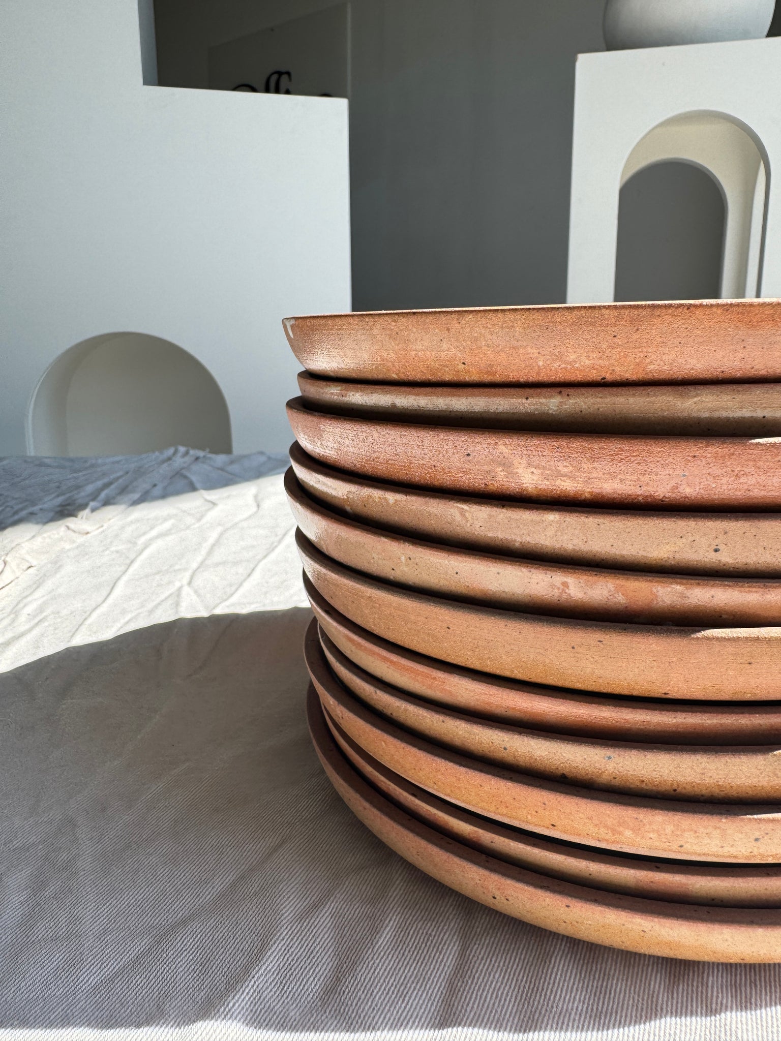 Lot de 11 assiettes en grès beige épais vintage D22,5