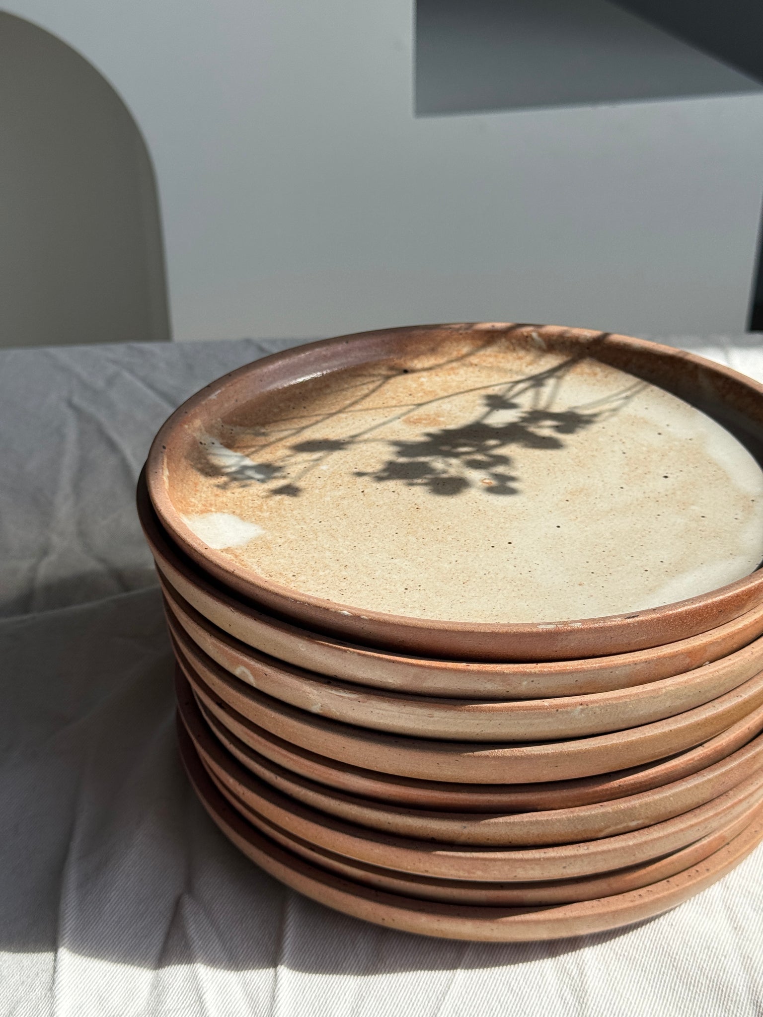 Lot de 11 assiettes en grès beige épais vintage D22,5