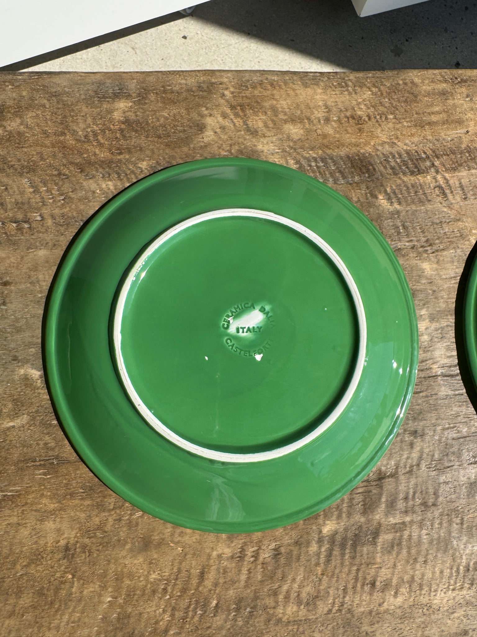 Lot de 3 grandes assiettes vertes plates italiennes D28,5