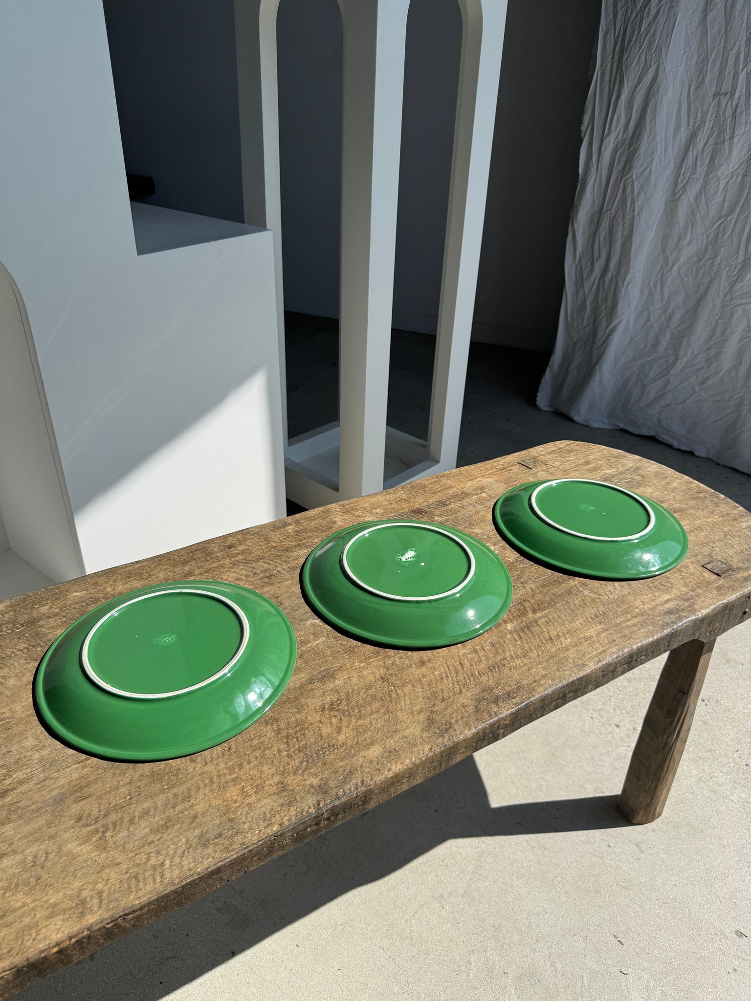 Lot de 3 grandes assiettes vertes plates italiennes D28,5