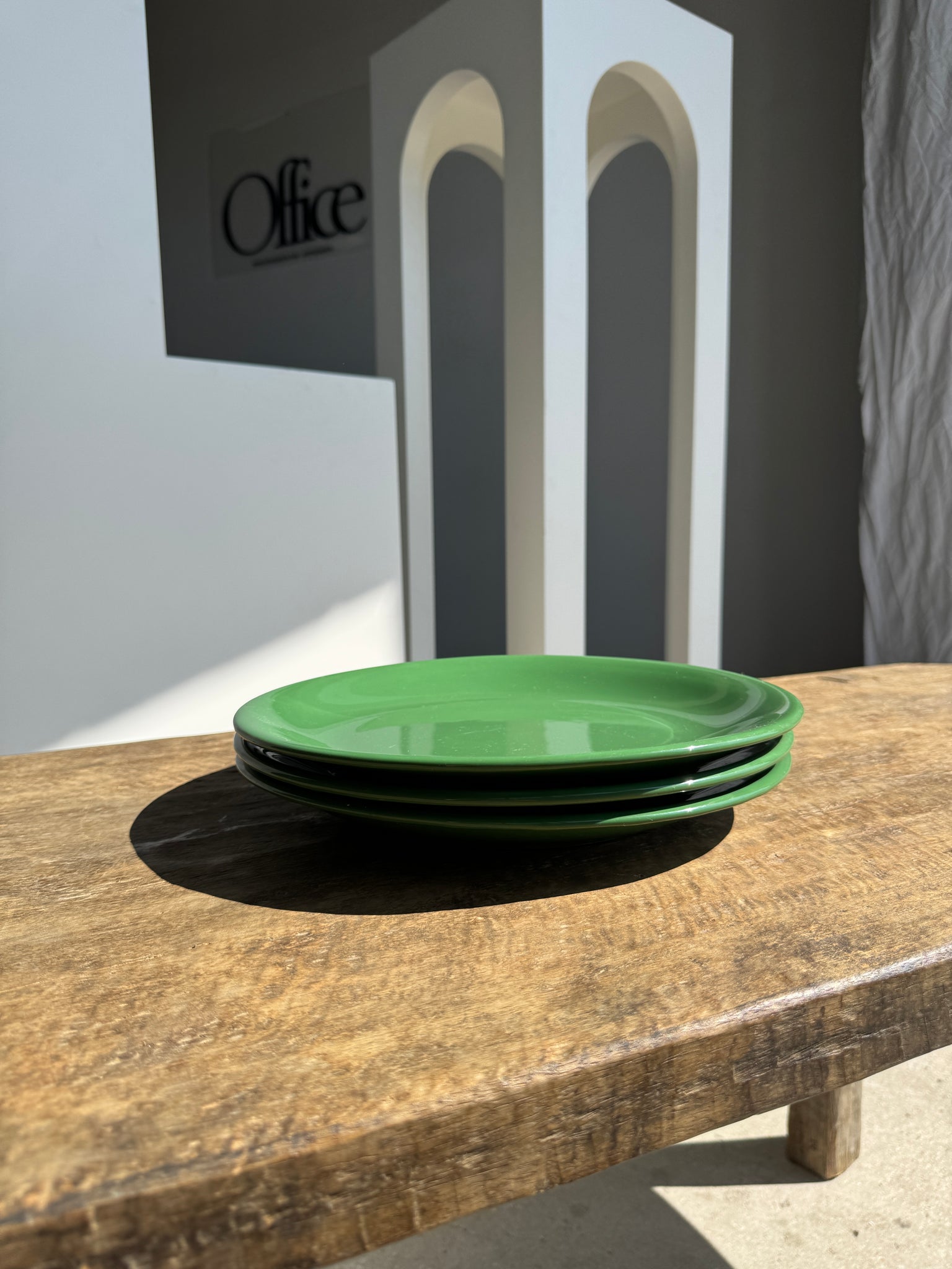 Lot de 3 grandes assiettes vertes plates italiennes D28,5