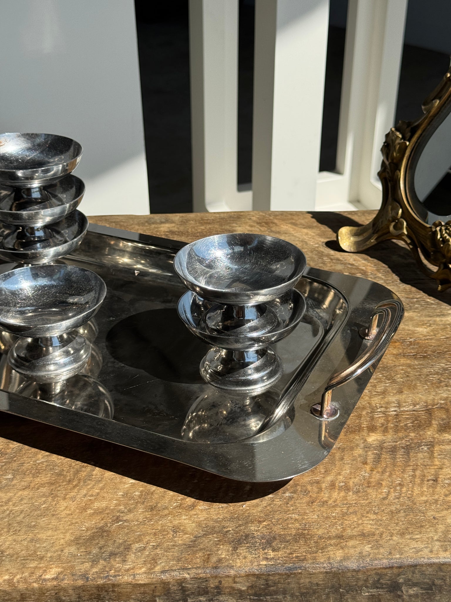Lot de 6 petites coupes à glace bistrot en métal argenté D9
