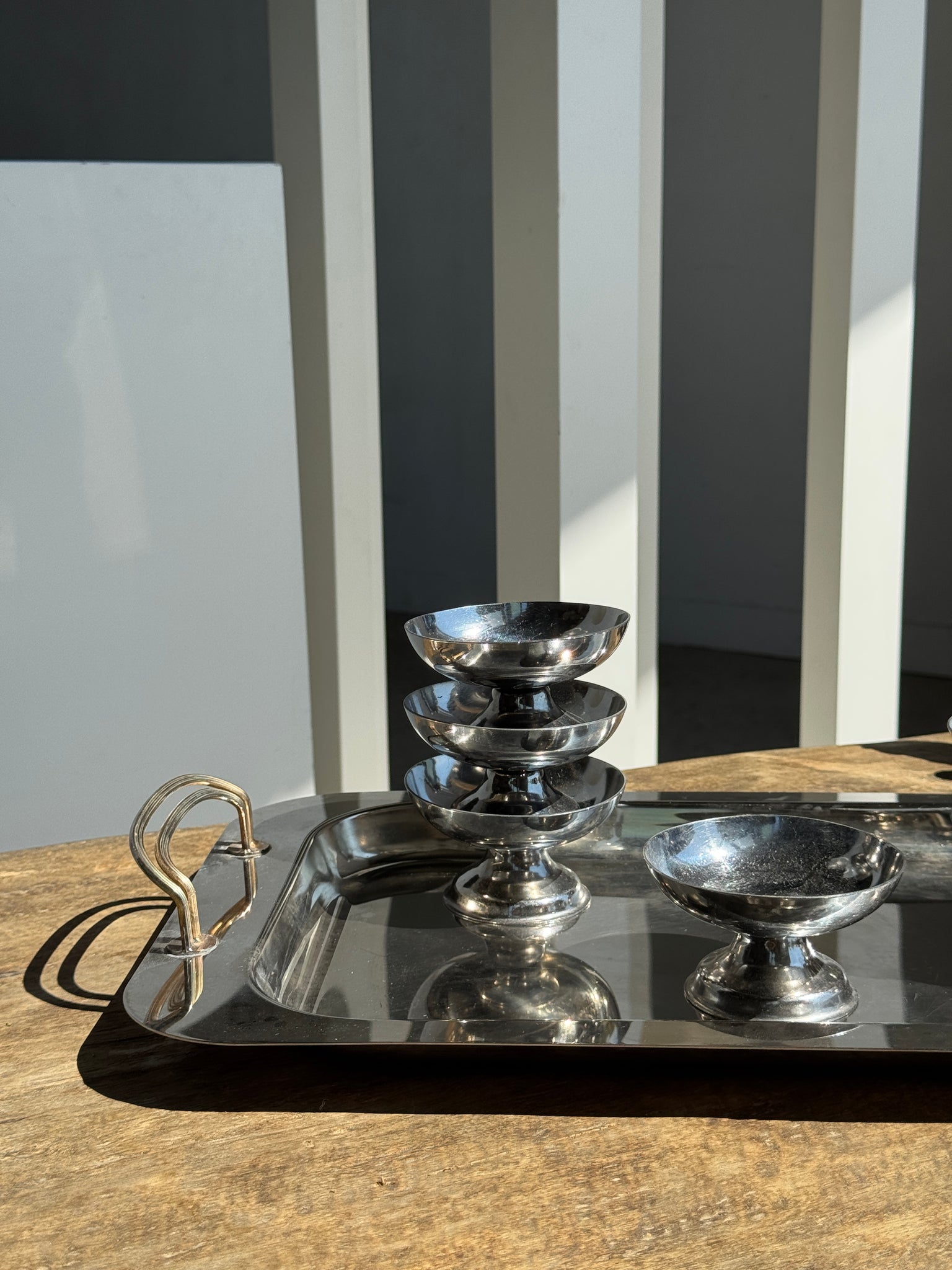 Lot de 6 petites coupes à glace bistrot en métal argenté D9