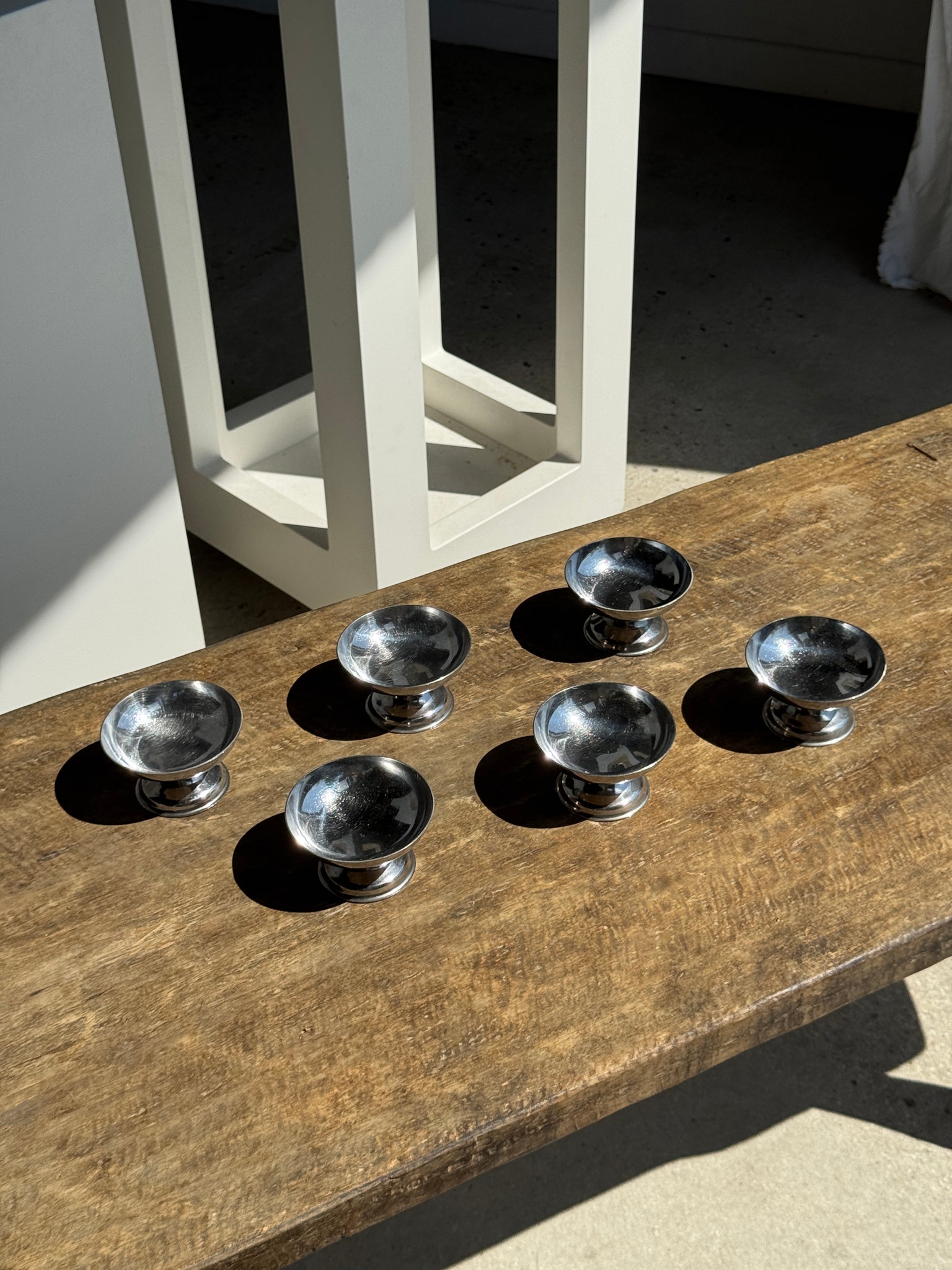 Lot de 6 petites coupes à glace bistrot en métal argenté D9