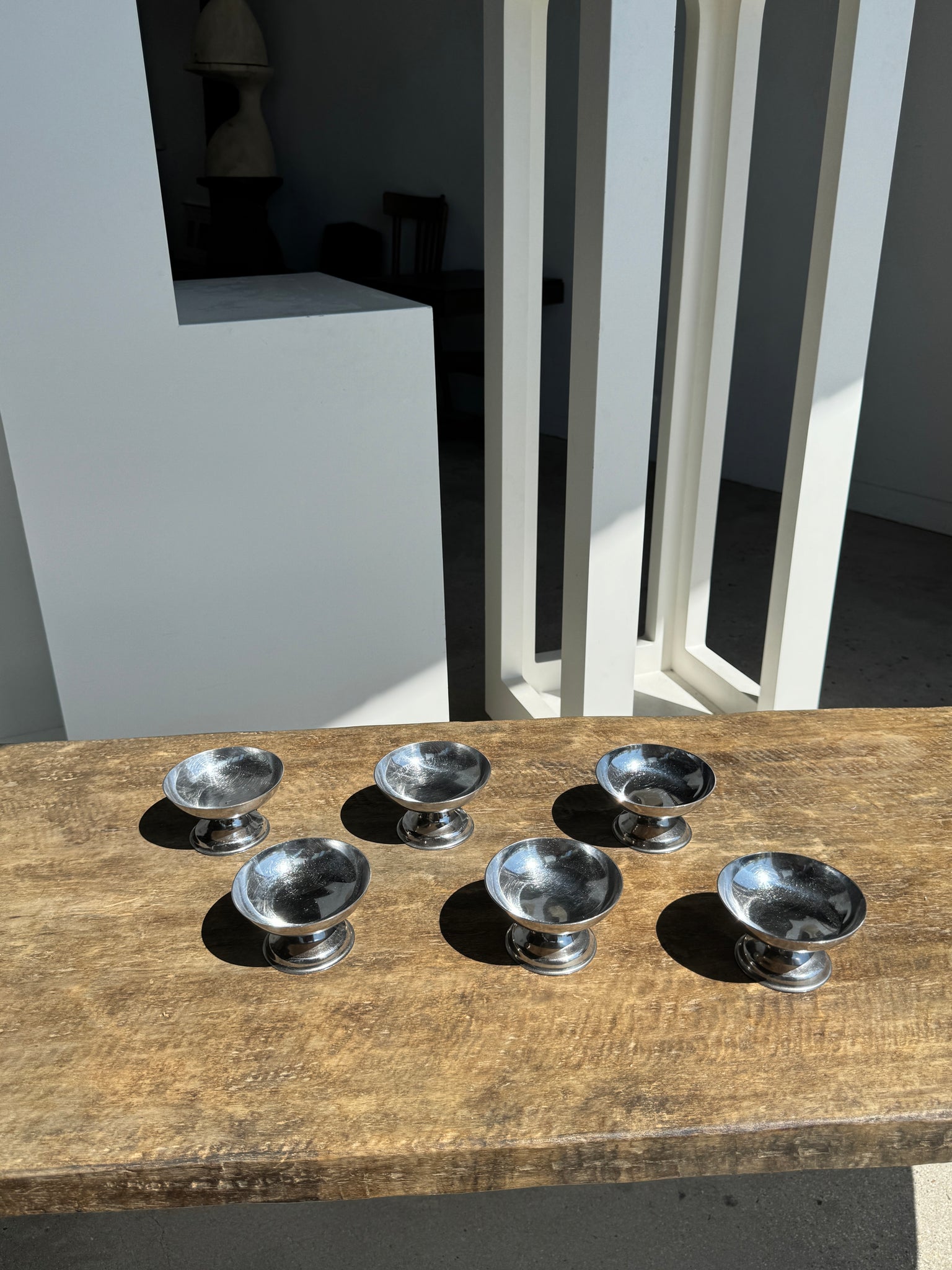 Lot de 6 petites coupes à glace bistrot en métal argenté D9