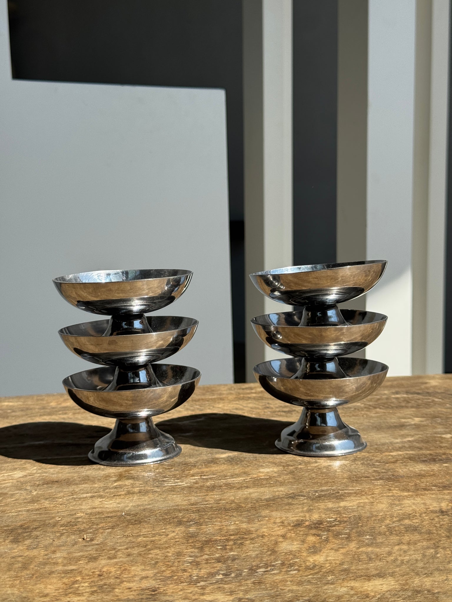 Lot de 6 petites coupes à glace bistrot en métal argenté D9