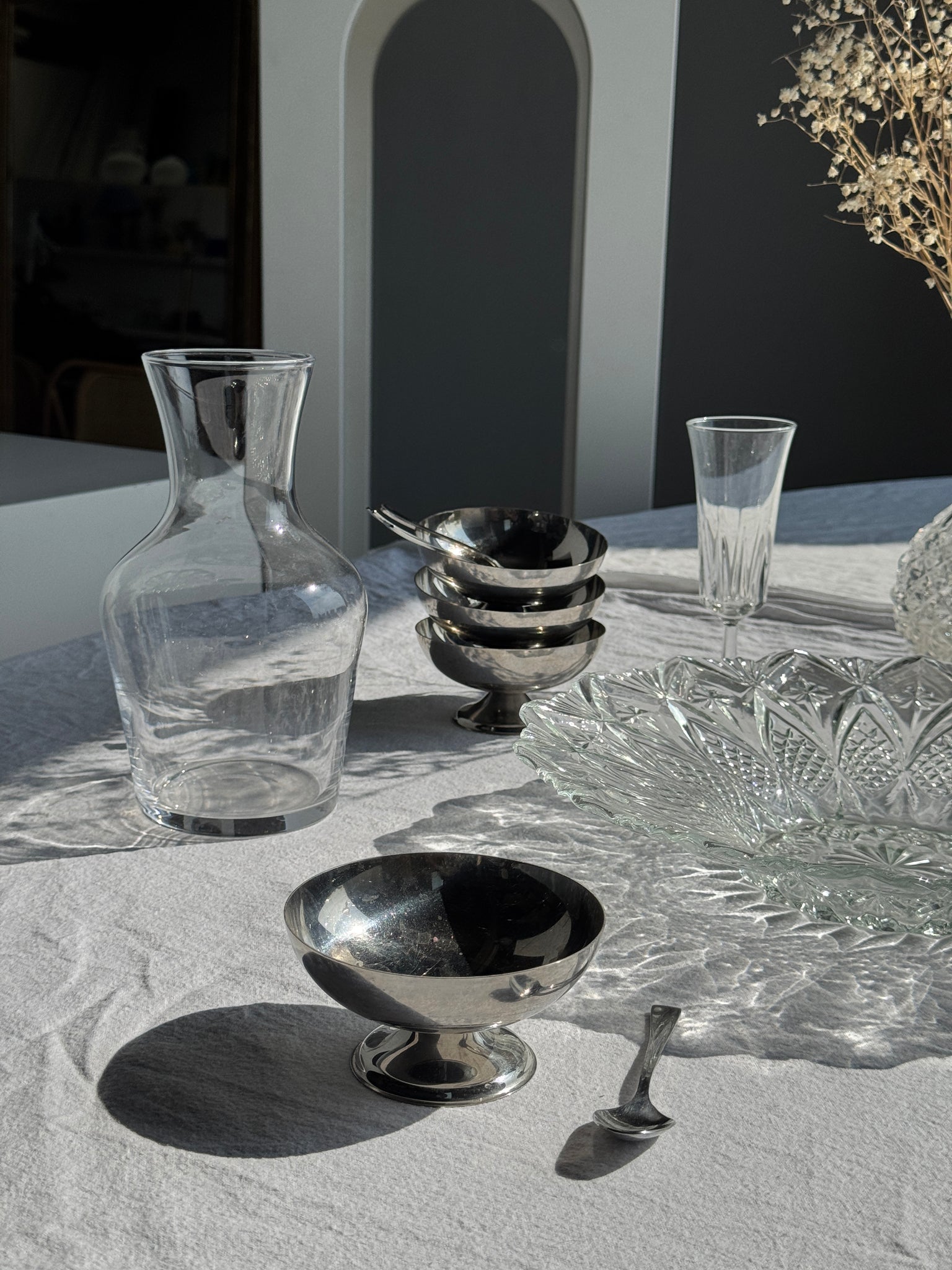 Lot de 5 coupes à glace vintage diamètre large en métal argenté H5,5 D10