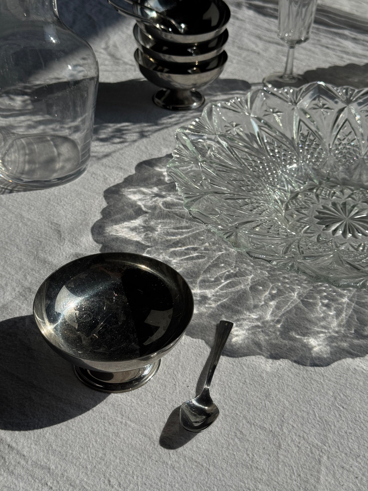Lot de 5 coupes à glace vintage diamètre large en métal argenté H5,5 D10