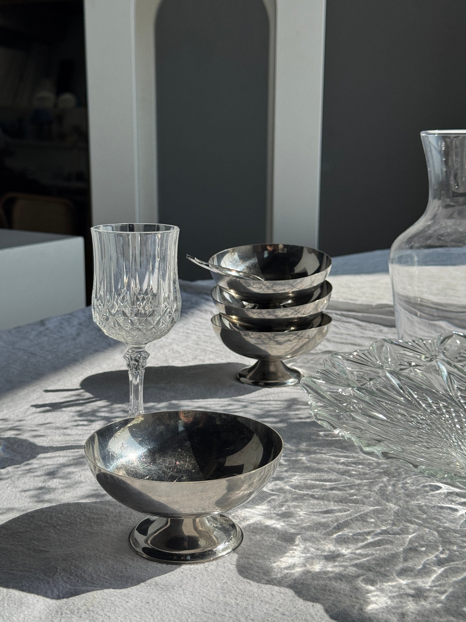 Lot de 5 coupes à glace vintage diamètre large en métal argenté H5,5 D10