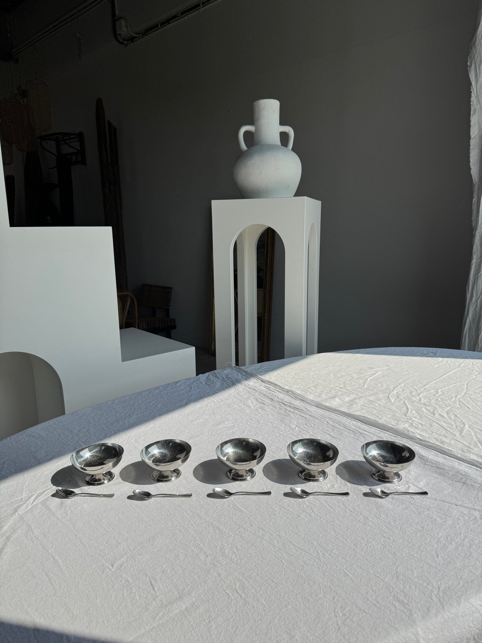 Lot de 5 coupes à glace vintage diamètre large en métal argenté H5,5 D10