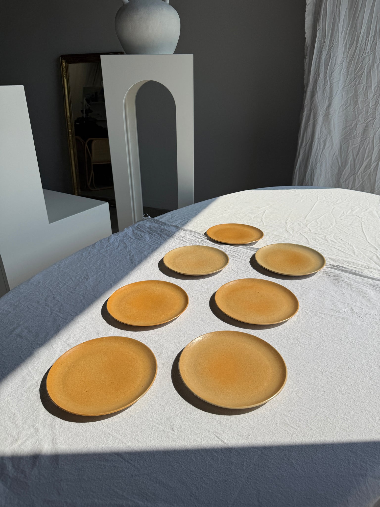 Lot de 7 assiettes à dessert en grès orange vintage D20