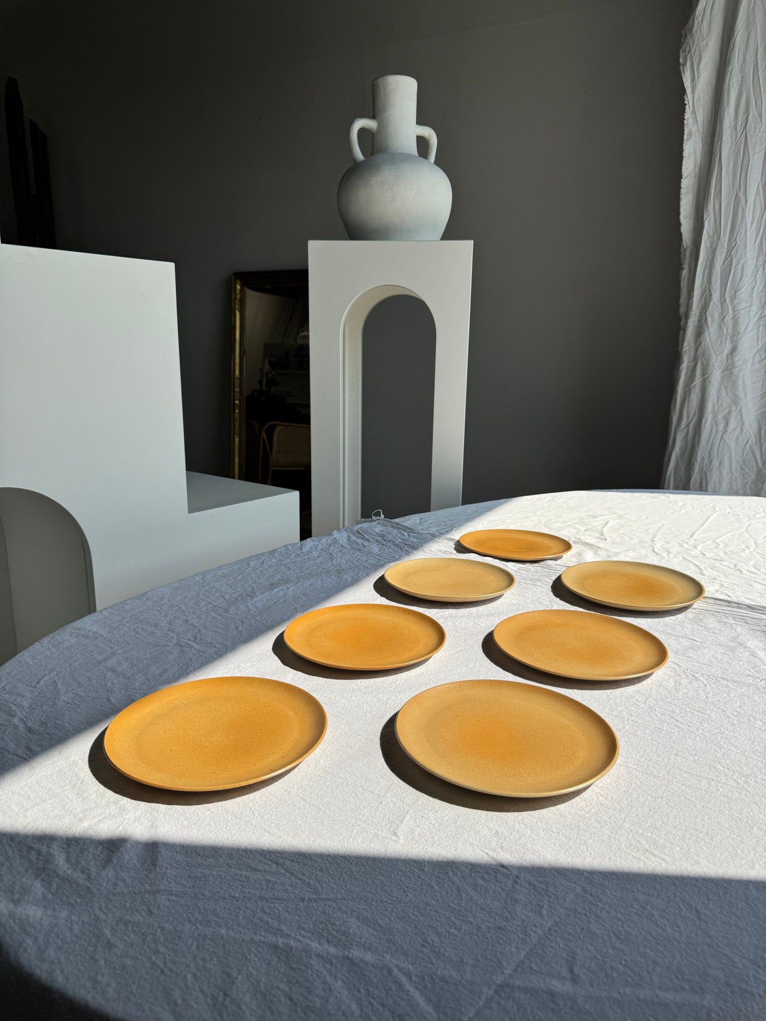 Lot de 7 assiettes à dessert en grès orange vintage D20