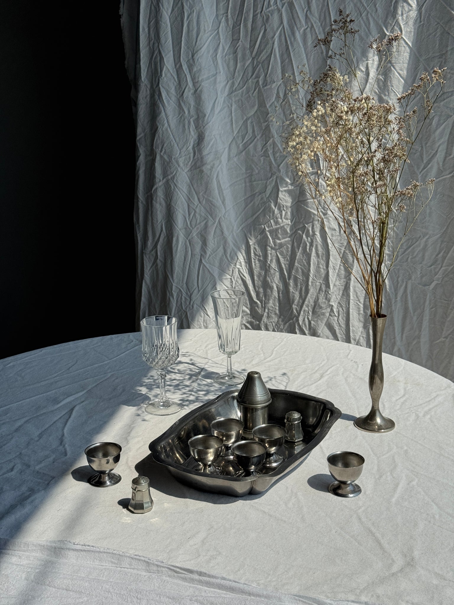 Plat de service en métal argenté ovale rectangulaire bords haut 30,5 x 21