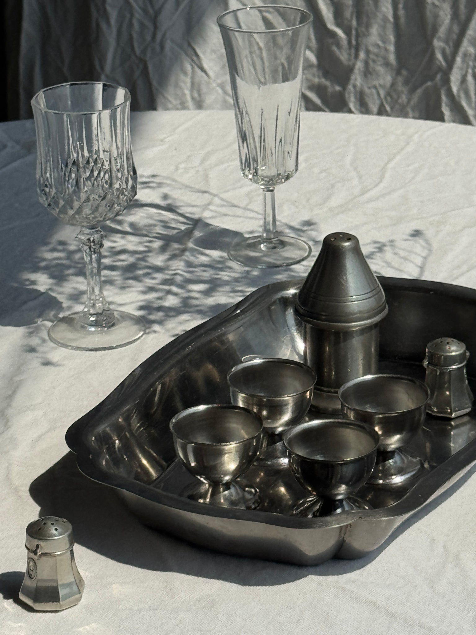 Plat de service en métal argenté ovale rectangulaire bords haut 30,5 x 21