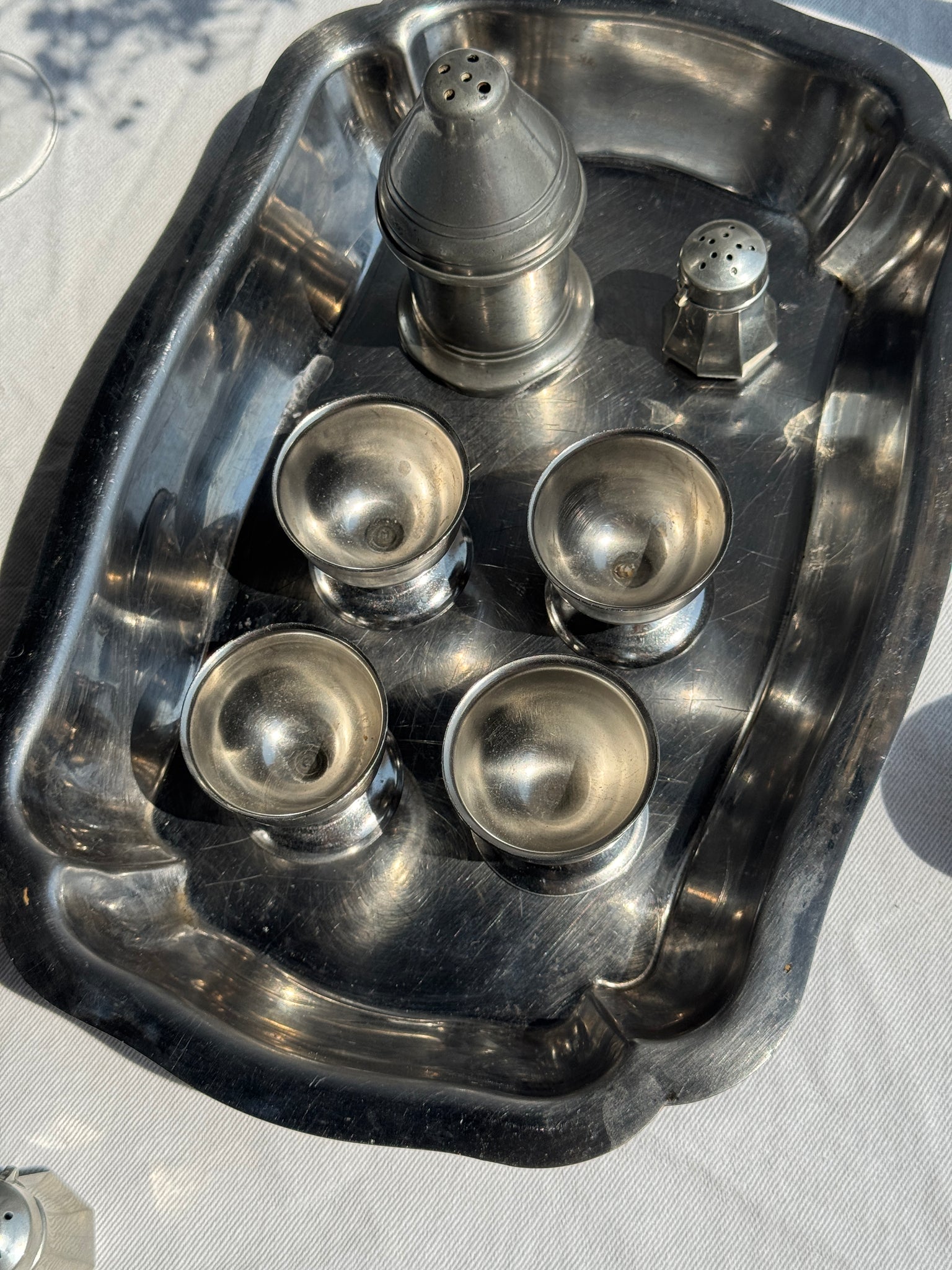 Plat de service en métal argenté ovale rectangulaire bords haut 30,5 x 21